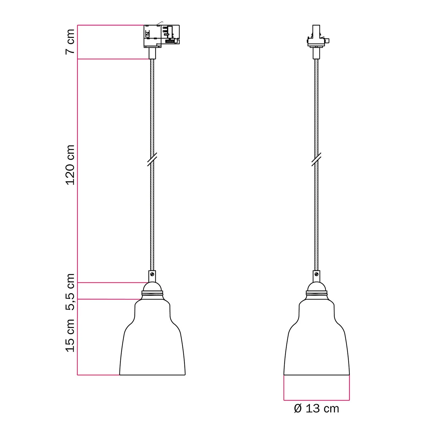 Pendelleuchte mit Vaso-Lampenschirm und Schienenadapter – Corten-Effekt - Image 6