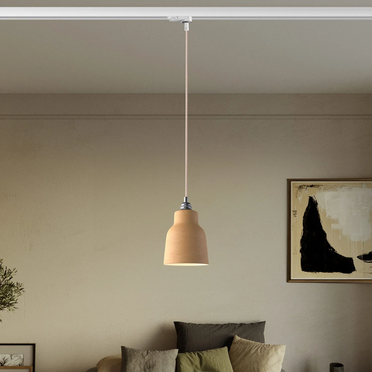 Pendelleuchte mit Vaso-Lampenschirm und Schienenadapter – Gestreifte Terrakotta - Image 2