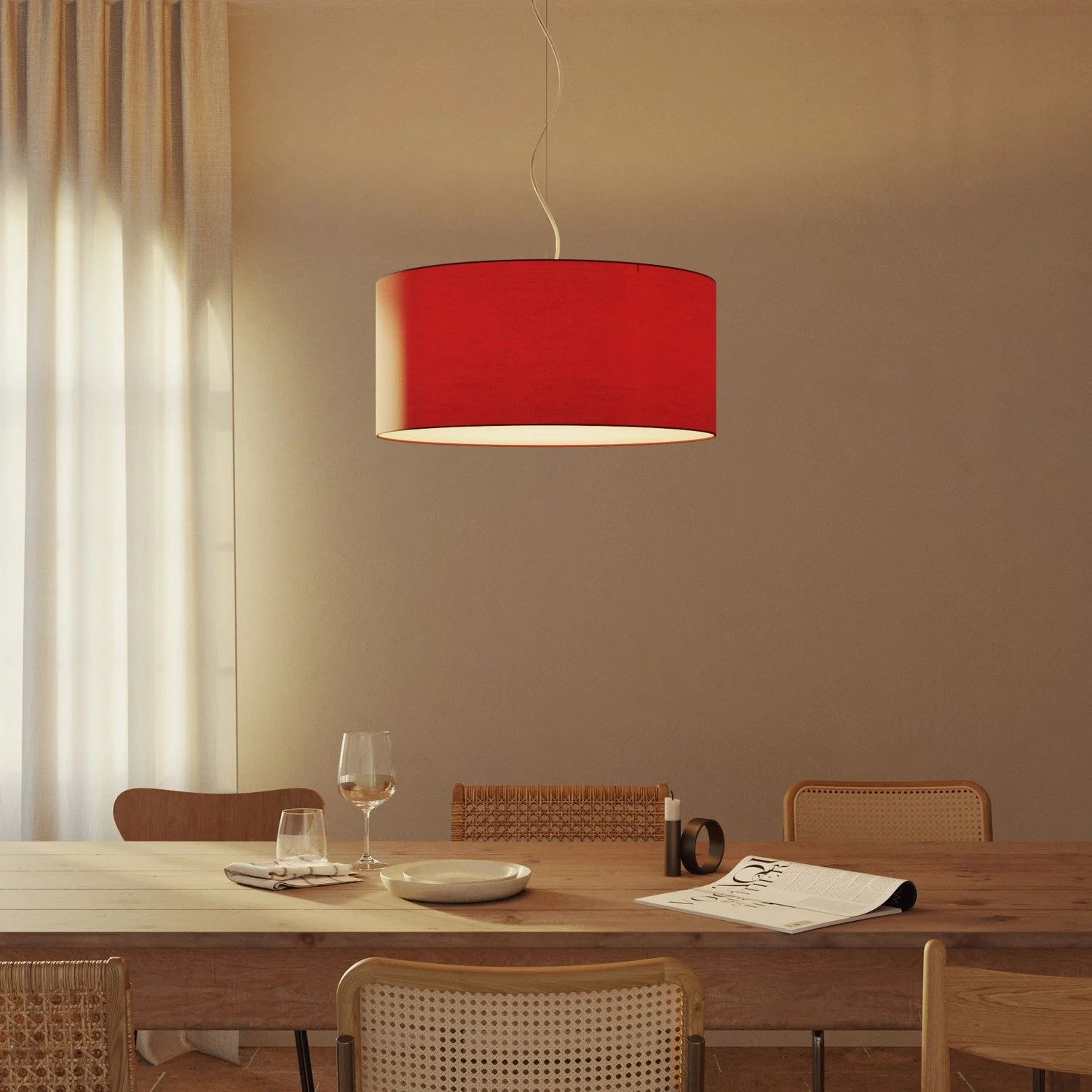 Pendelleuchte mit zylindrischem Textilschirm Large – Made in Italy – Teletta Rot - Image 8