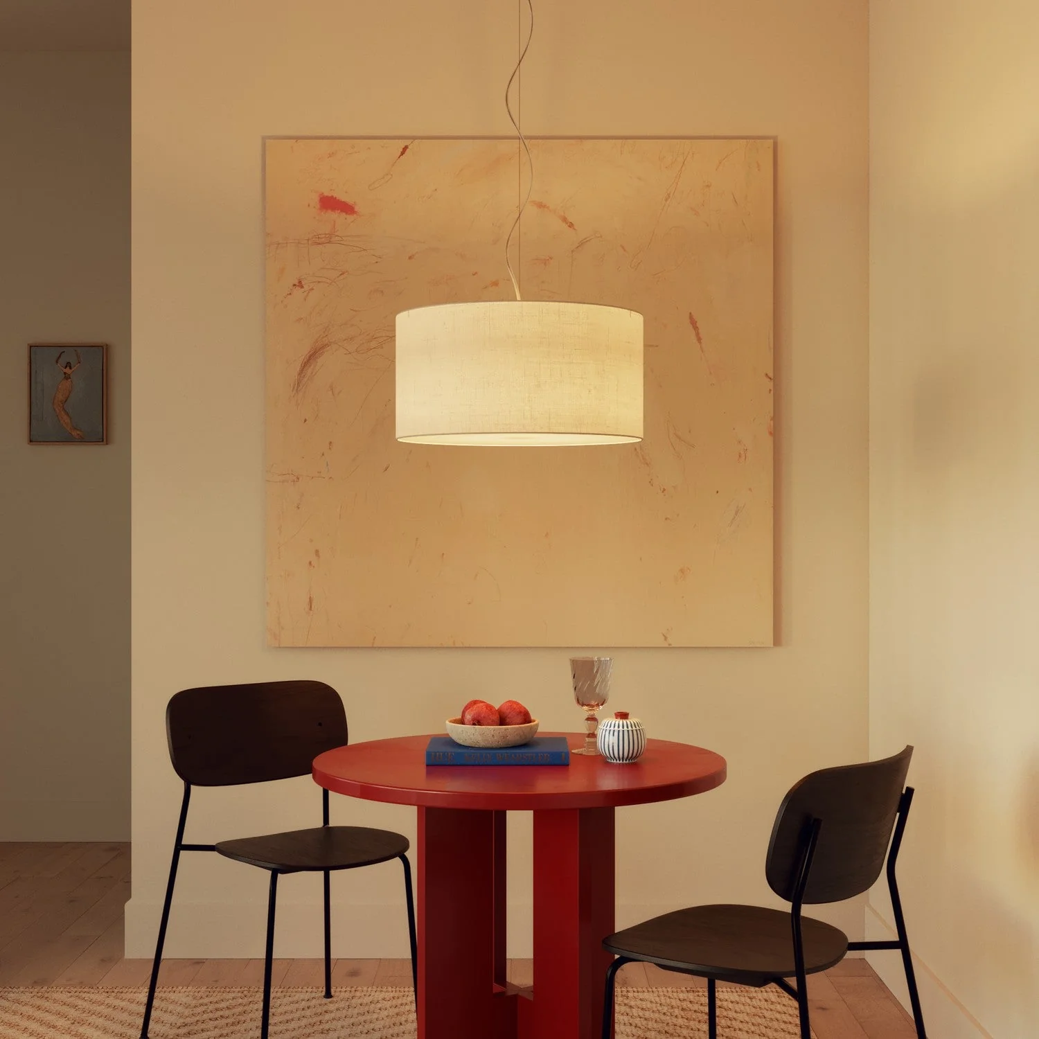 Pendelleuchte mit Medium-Zylinder-Lampenschirm aus Leinenstoff – Made in Italy - Image 2