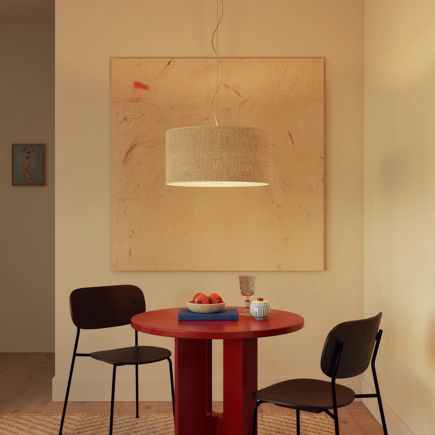 Pendelleuchte mit Stoffkabel und zylindrischem Medium-Jute-Lampenschirm – Made in Italy - Image 2