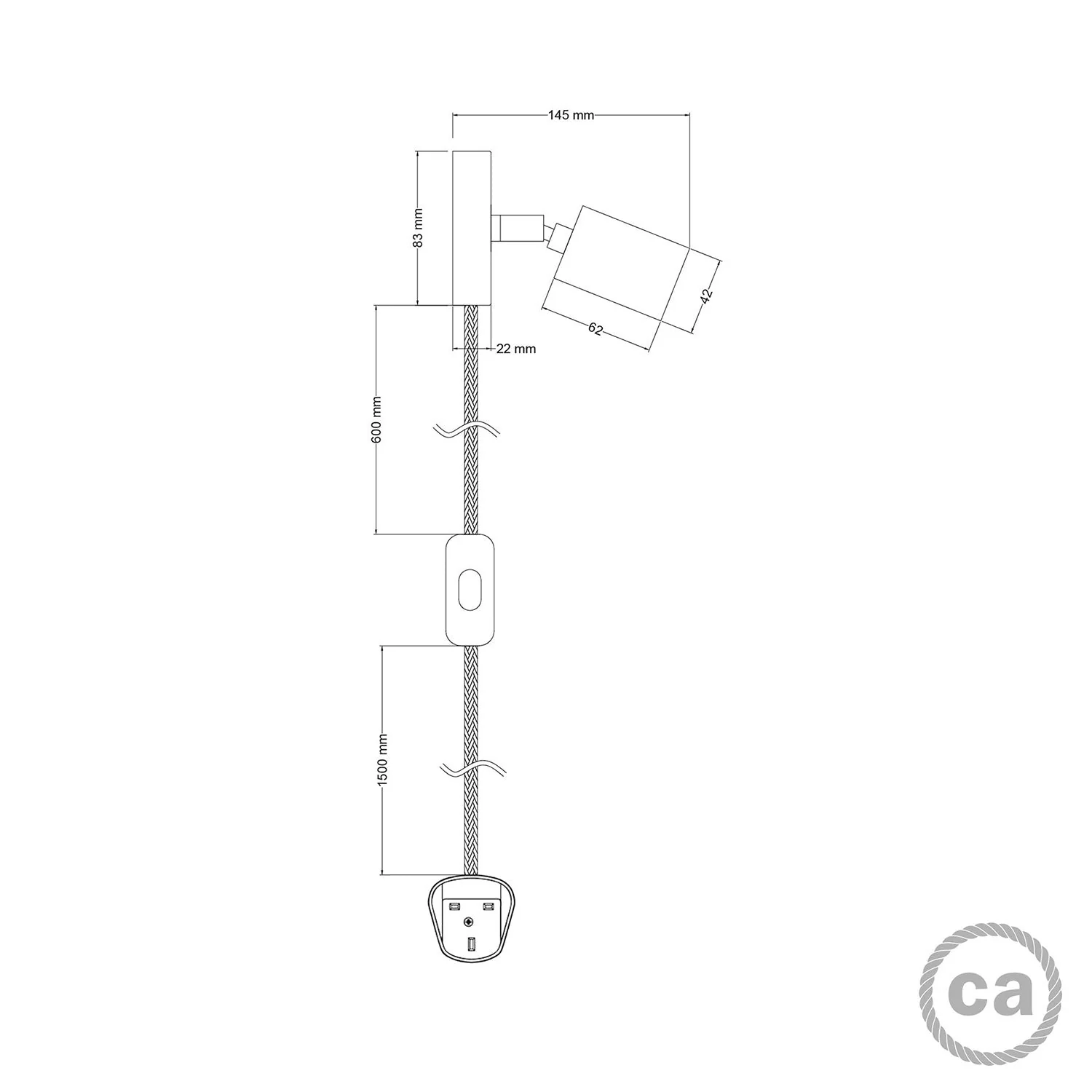 Spostaluce-Leuchte mit schwenkbarem Metallgelenk und UK-Stecker – Schwarz - Image 4