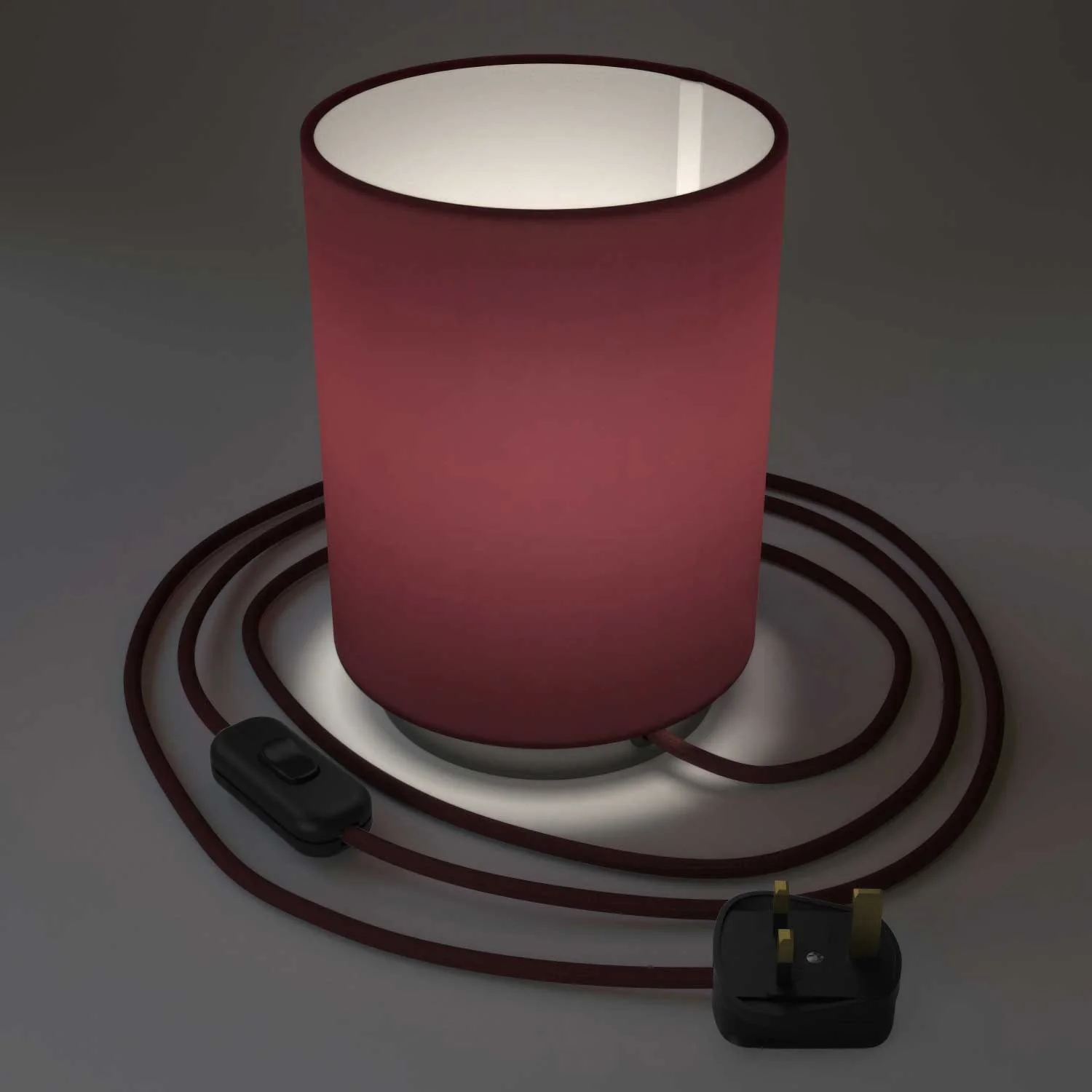 Posaluce aus Metall mit Zylinder-Lampenschirm in Teletta Bordeaux und UK-Stecker – Teletta Bordeaux - Image 2