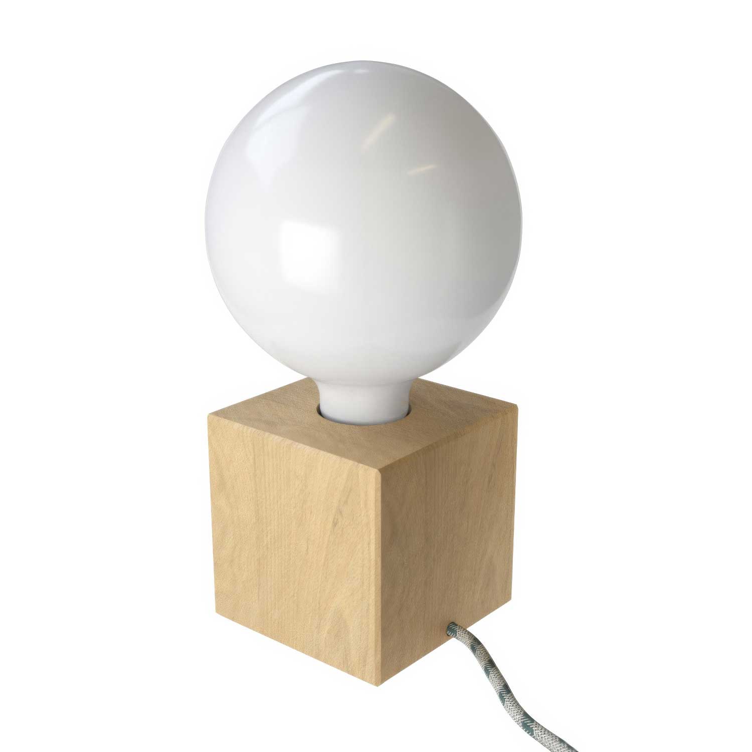 Posaluce Cubetto, Tischleuchte aus Naturholz mit UK-Stecker – Natur