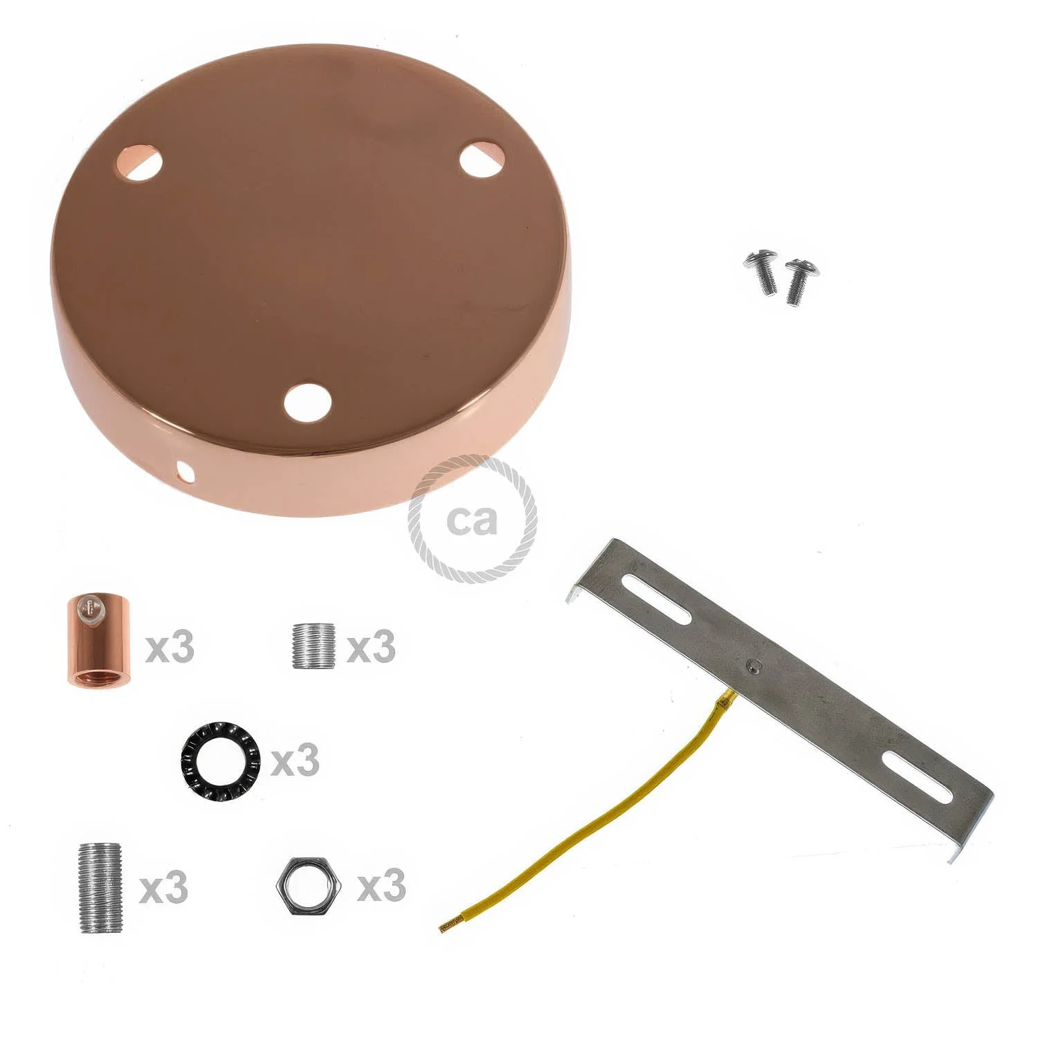 Zylinderförmiges Lampenbaldachin-Set aus Metall mit 3 Löchern – Kupfer - Image 8