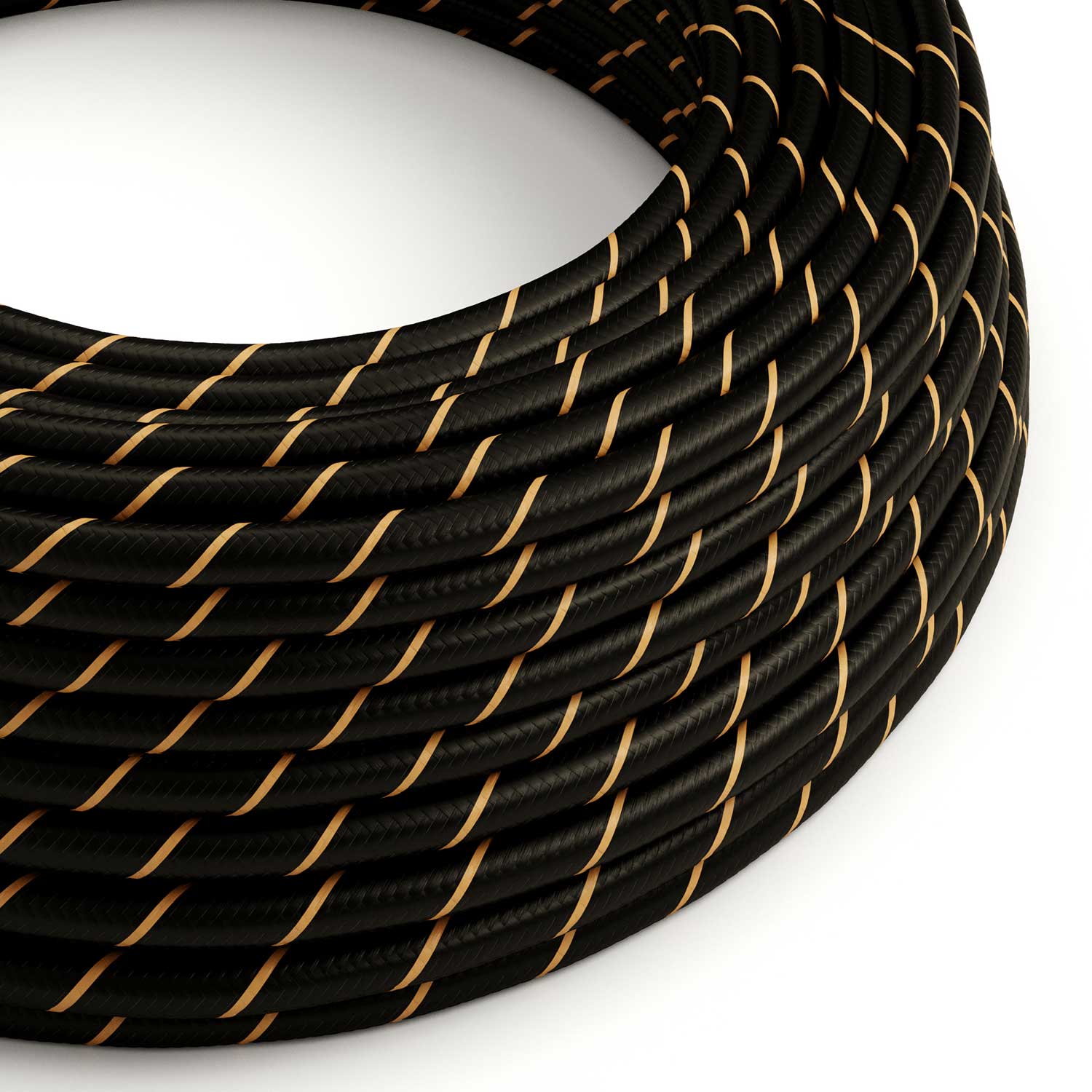 Rundes elektrisches Vertigo-HD-Kabel ummantelt mit Schwarz-Gold-Stoff ERM42