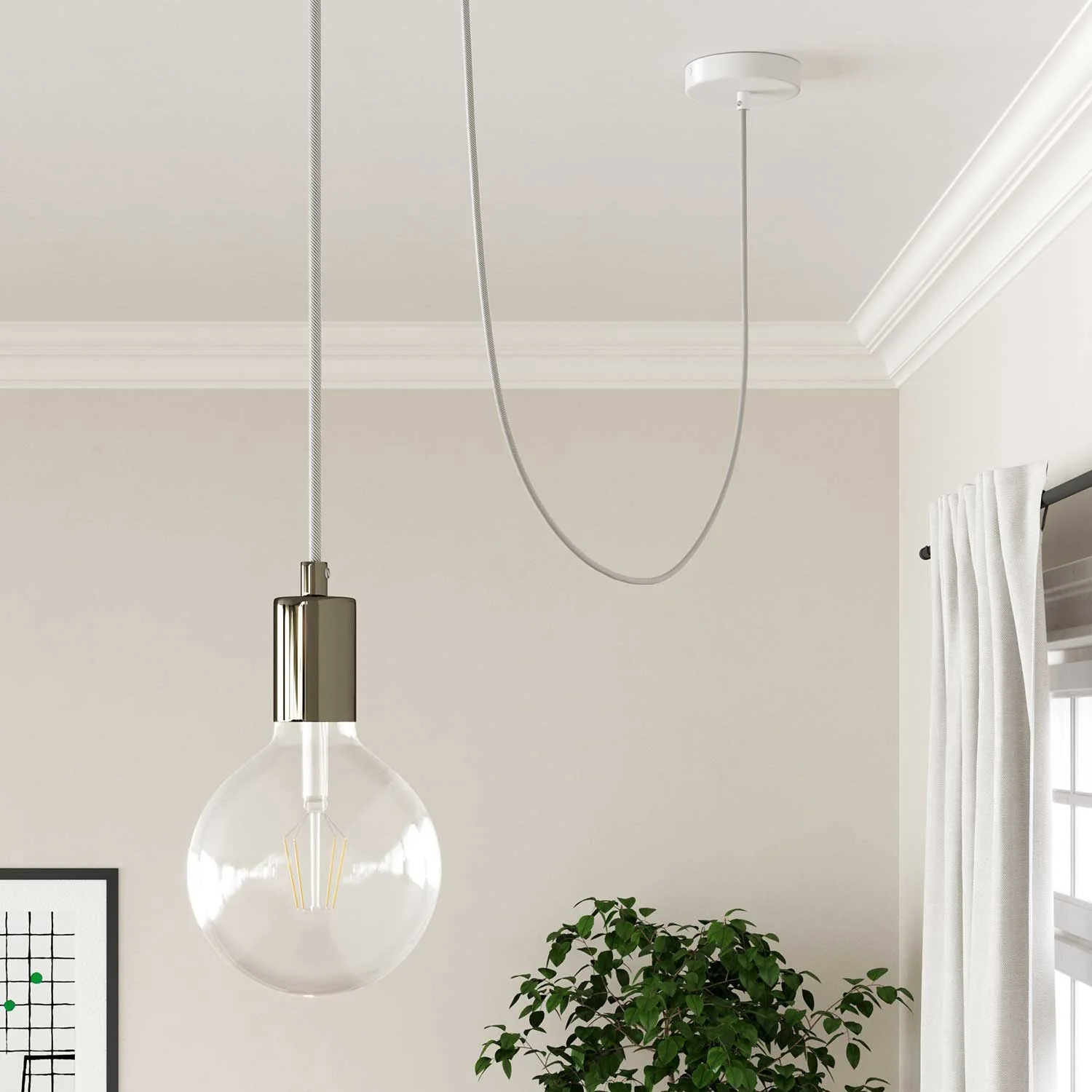 Rundes Electric Vertigo HD Kabel, ummantelt mit weißem und aluminiumfarbenem Stoff ERM46 - Image 3