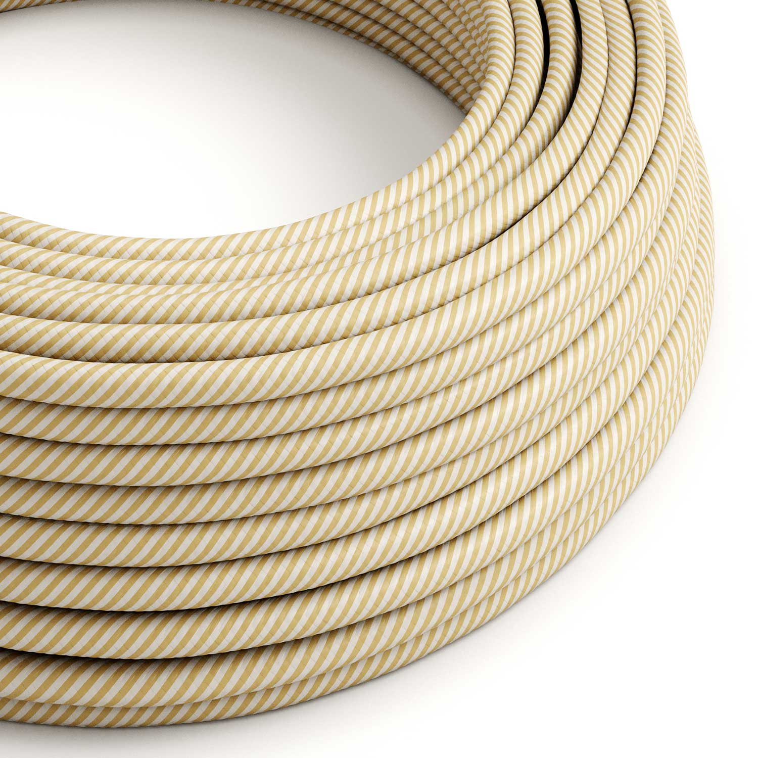 Rundes Elektrikkabel Vertigo HD, ummantelt mit Stoff in Creme und Nussbraunen Streifen ERM53