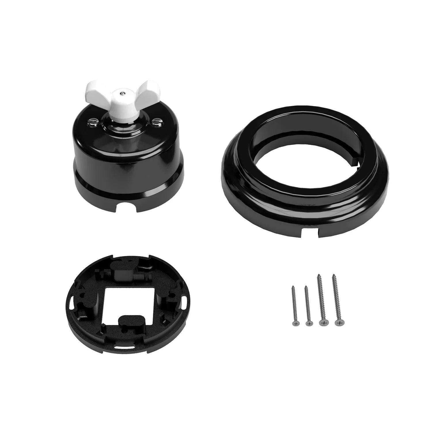 Wechselschalter-Set mit Flügelmutter und Sockel aus schwarzem Porzellan - Image 3