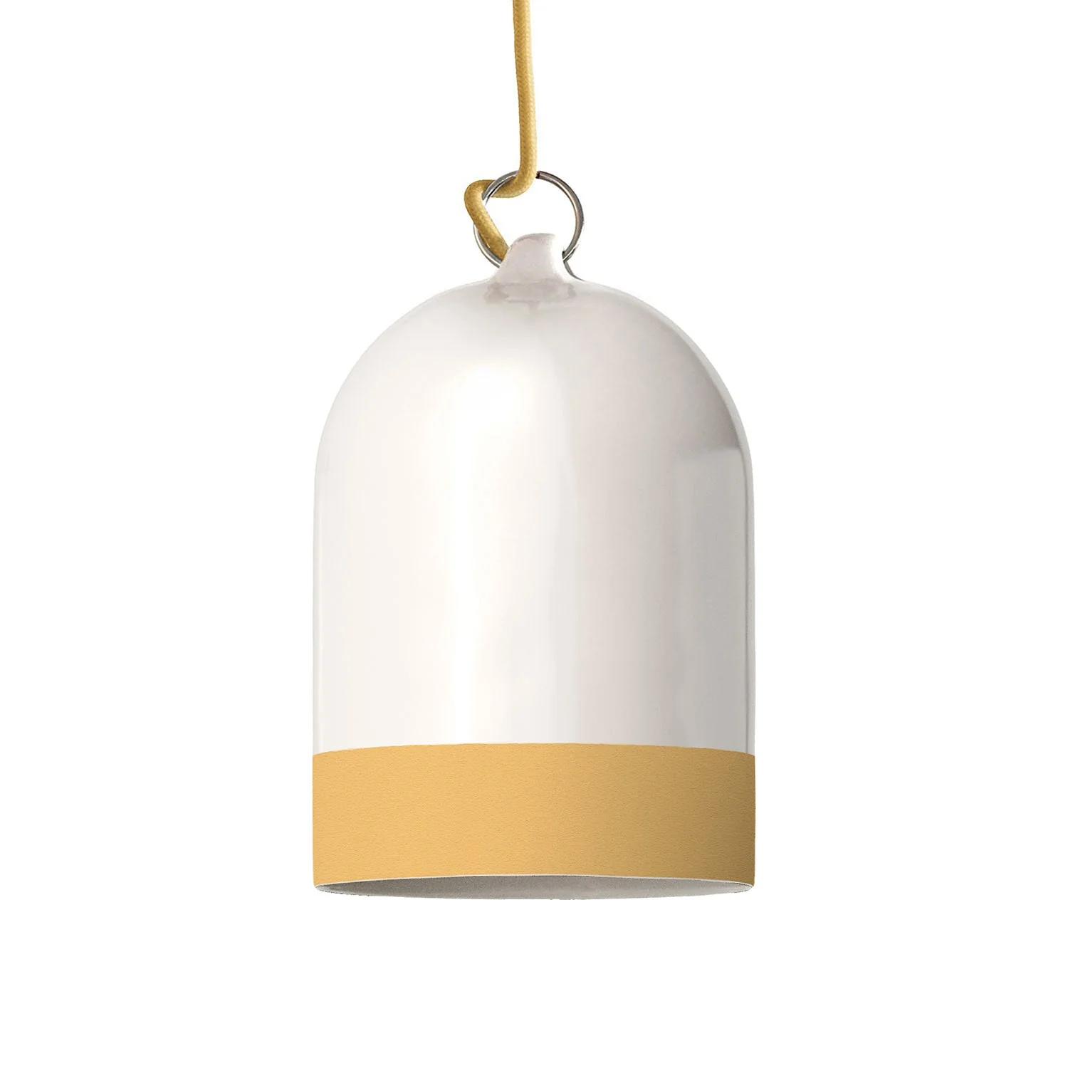Lampenschirm Campana Mini XS zweifarbig aus Keramik Weiß und Gelb, Kollektion Materia – Made in Italy