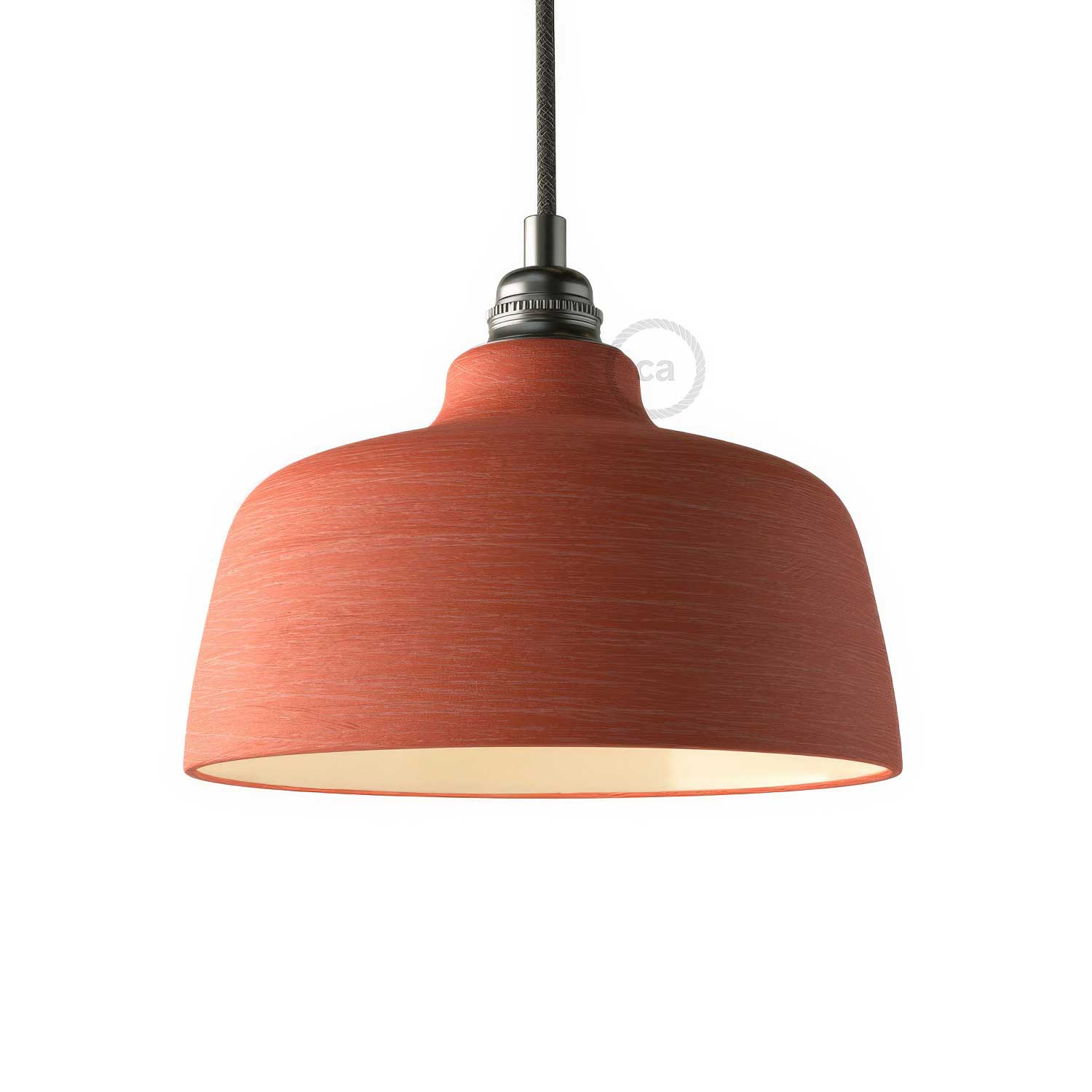 Lampenschirm Coppa aus Keramik, Kollektion Materia - Made in Italy - Gestreiftes Korallenrot