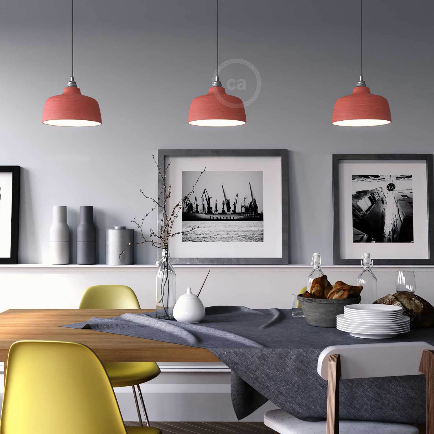 Lampenschirm Coppa aus Keramik, Kollektion Materia - Made in Italy - Gestreiftes Korallenrot - Image 2