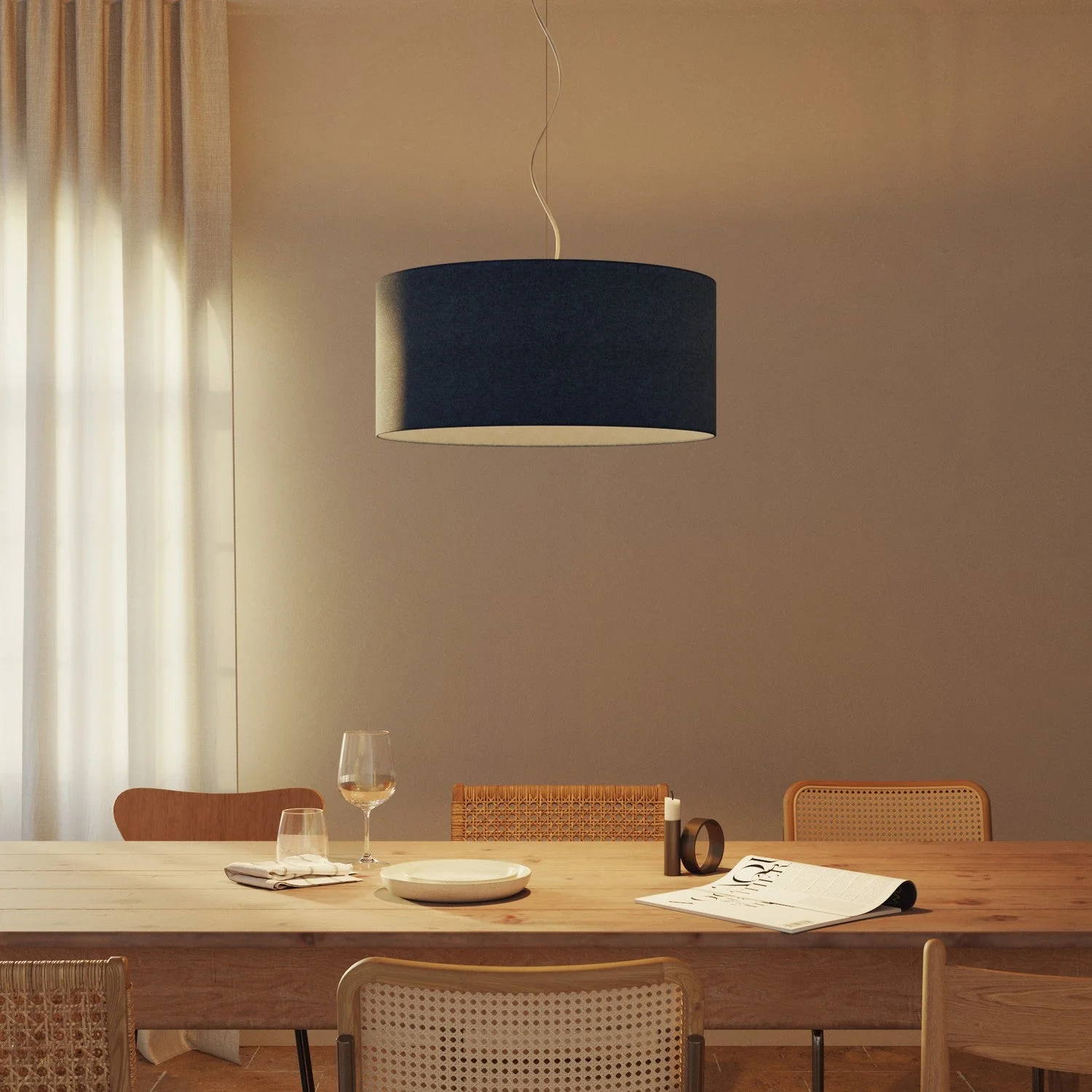 Zylindro XXL Lampenschirm aus Stoff mit E27-Fassung – Made in Italy – Blaues Schurwollgewebe - Image 2