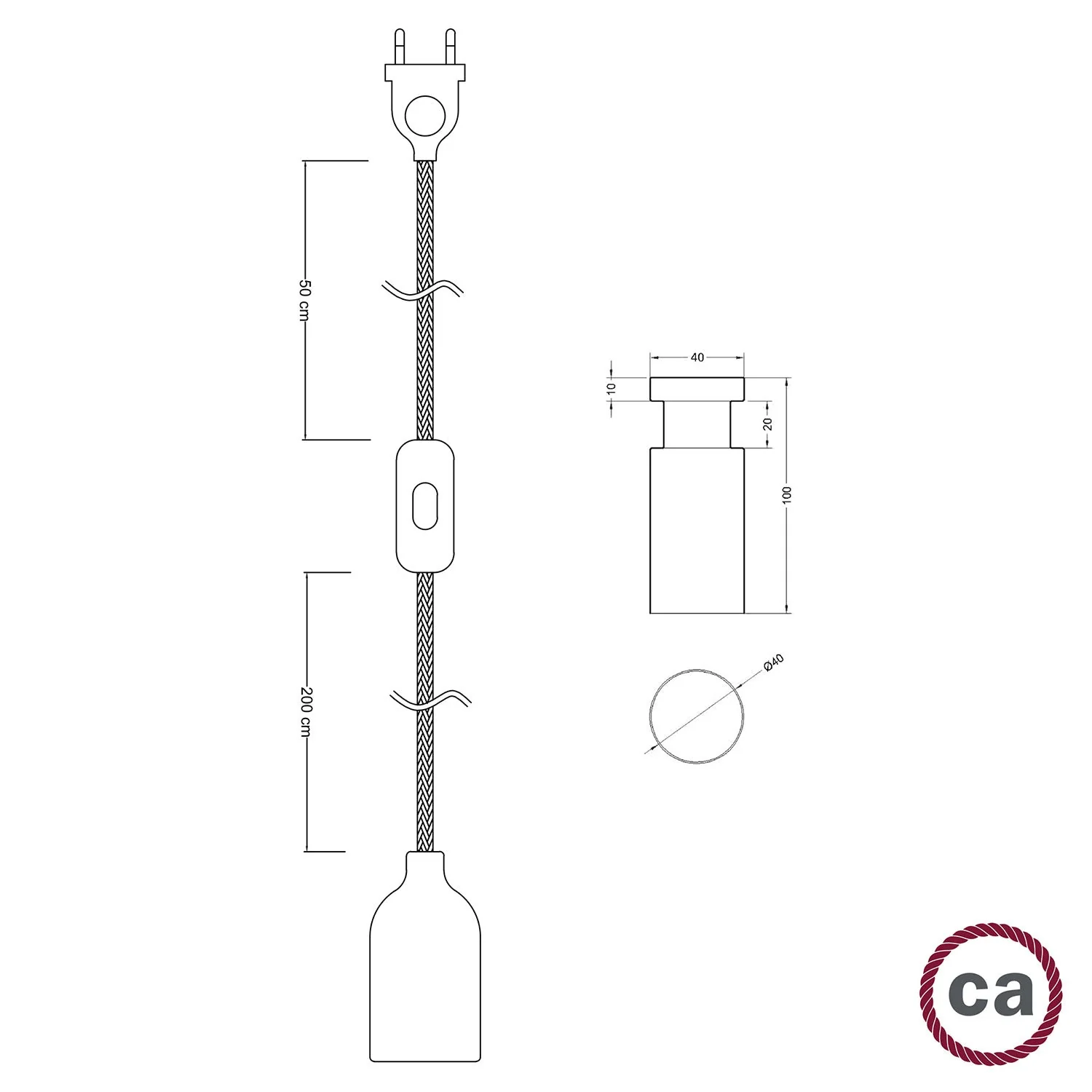 Snake, Lampenkabelsatz mit Lampenfassungen aus Holz und Kabeldurchführung Rolé Neutro - Image 4