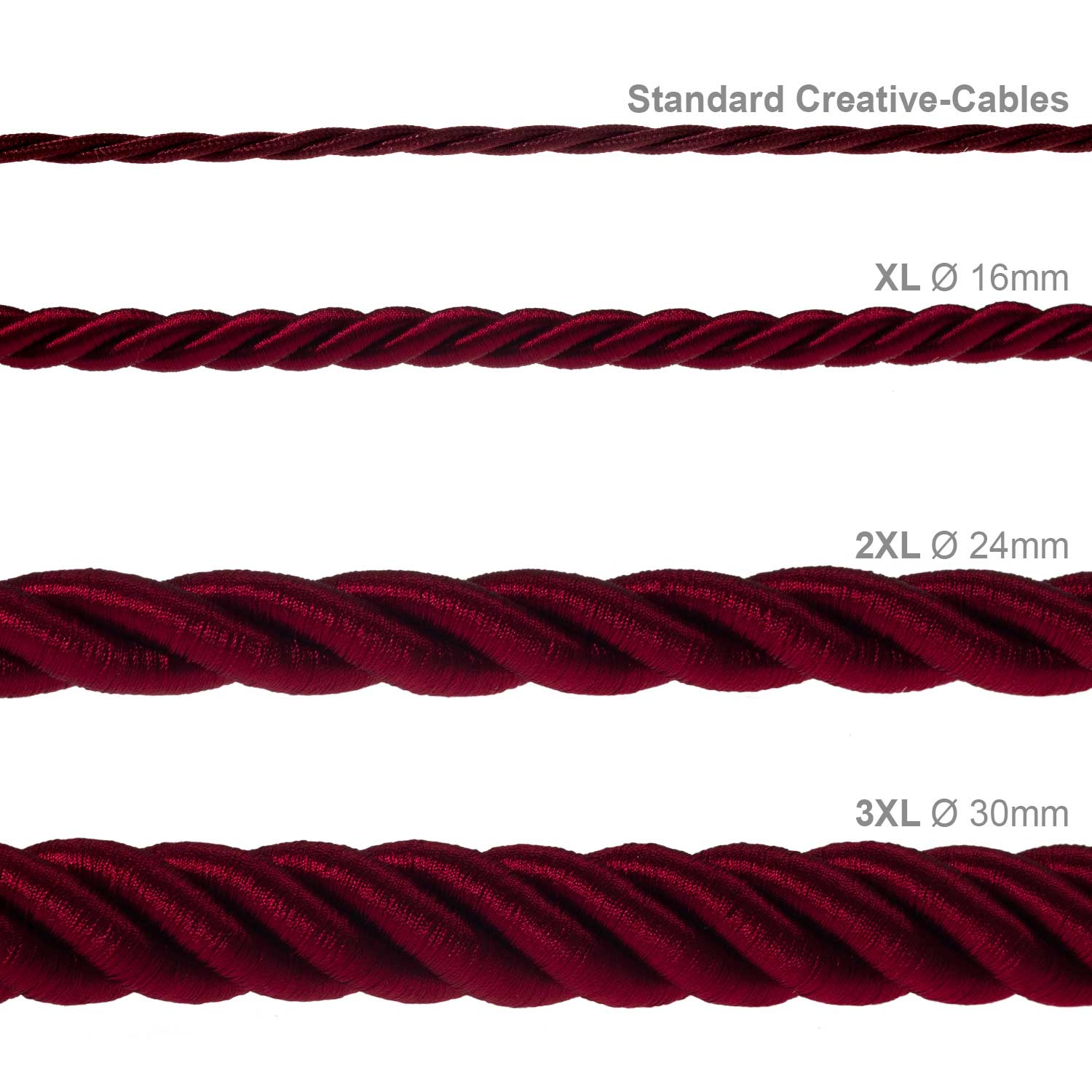 Seil-Elektrokabel 18/3 AWG Leitung innen. Glänzend Dunkel-Bordeaux Stoff - Image 4