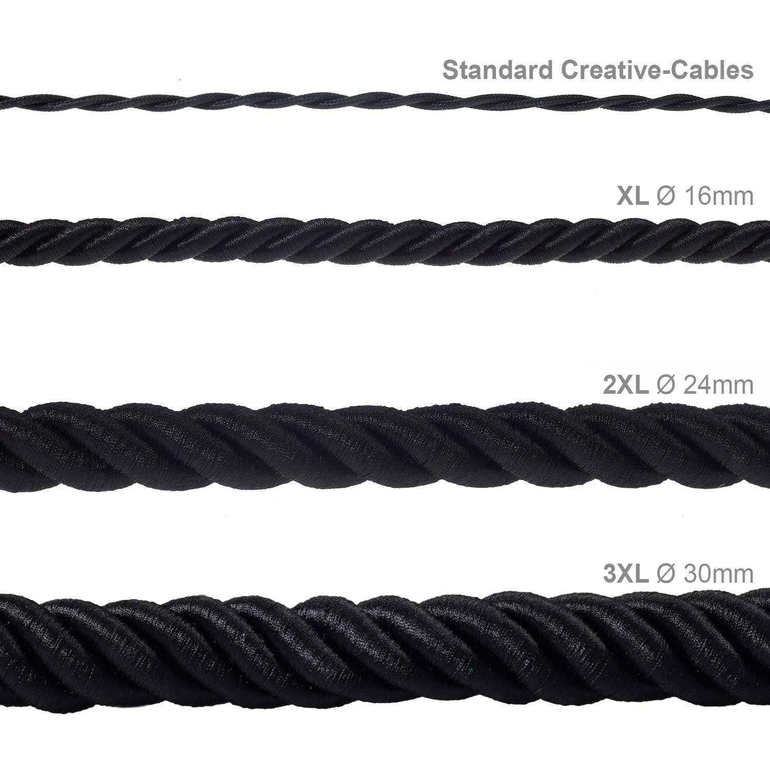 Seil-Elektrokabel, 18/3 AWG innen. Glänzendes schwarzes Textilgeflecht - Image 4
