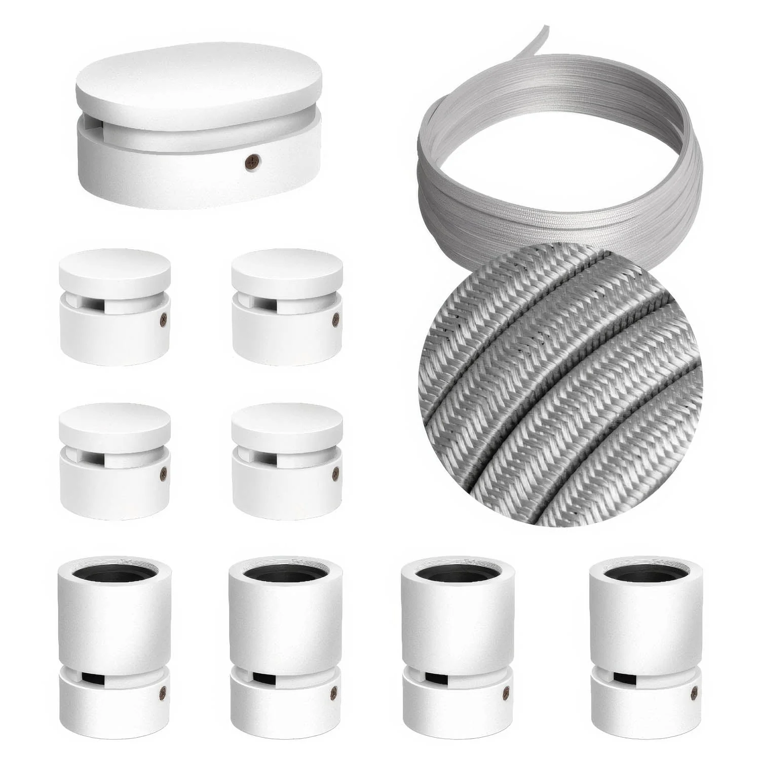 Filé Symmetric System Kit - mit 5 m CM02-Seil für Lichterketten und 9 Komponenten aus weiß lackiertem Holz für den Innenbereich