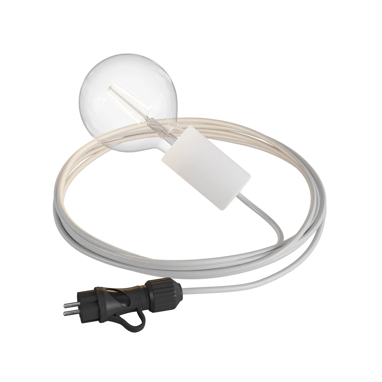 Snake Modulair Elegant, tragbare Außenleuchte, 5 m Textilkabel, Fassung IP65 und Stecker – Weiß
