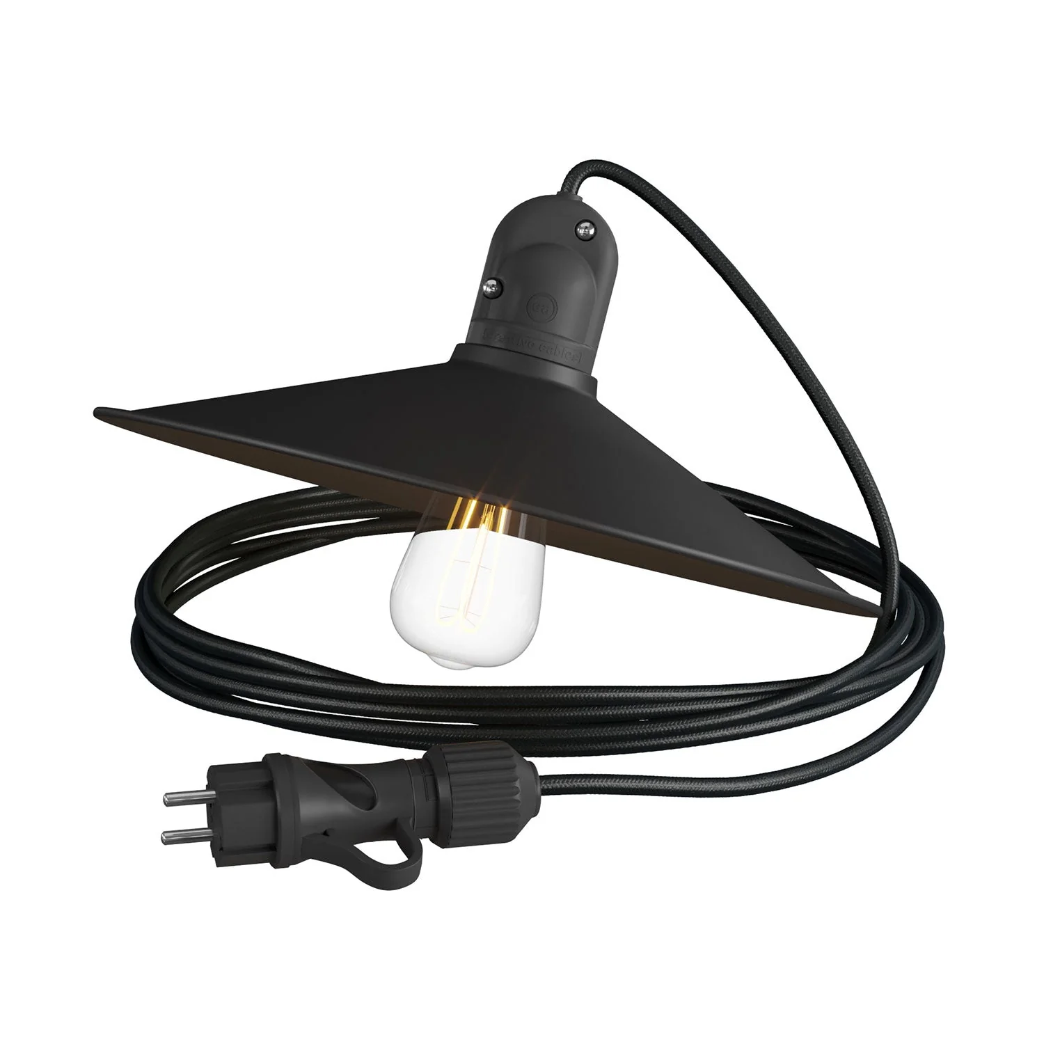 Snake Modulair mit Swing-Schirm, tragbare Lampe für den Außenbereich, 5 m Textilkabel, IP65-Fassung und Stecker – Schwarz
