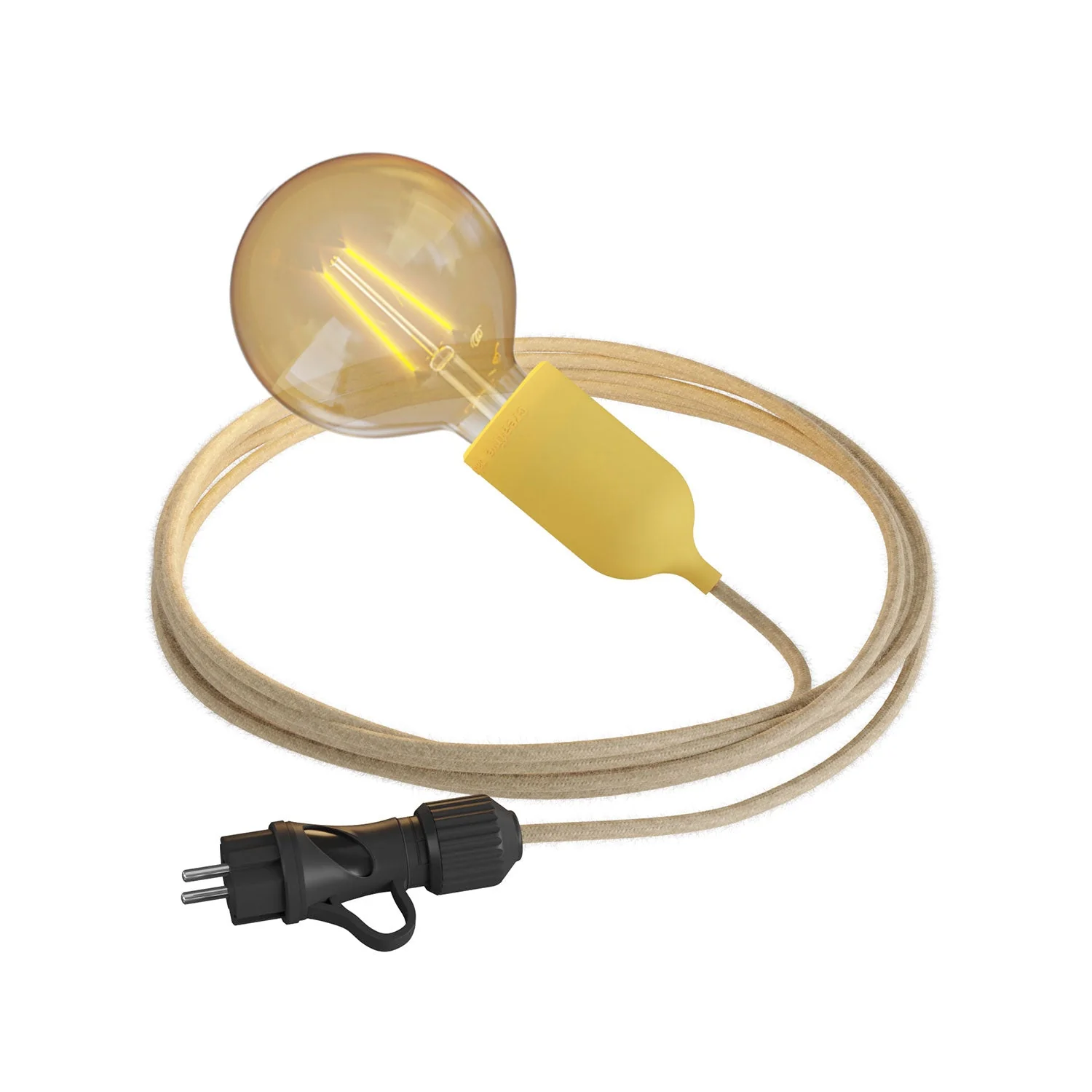 Snake Modulair Pastel, tragbare Außenlampe, 5 m Textilkabel, IP65-Fassung und Stecker – Senfgelb