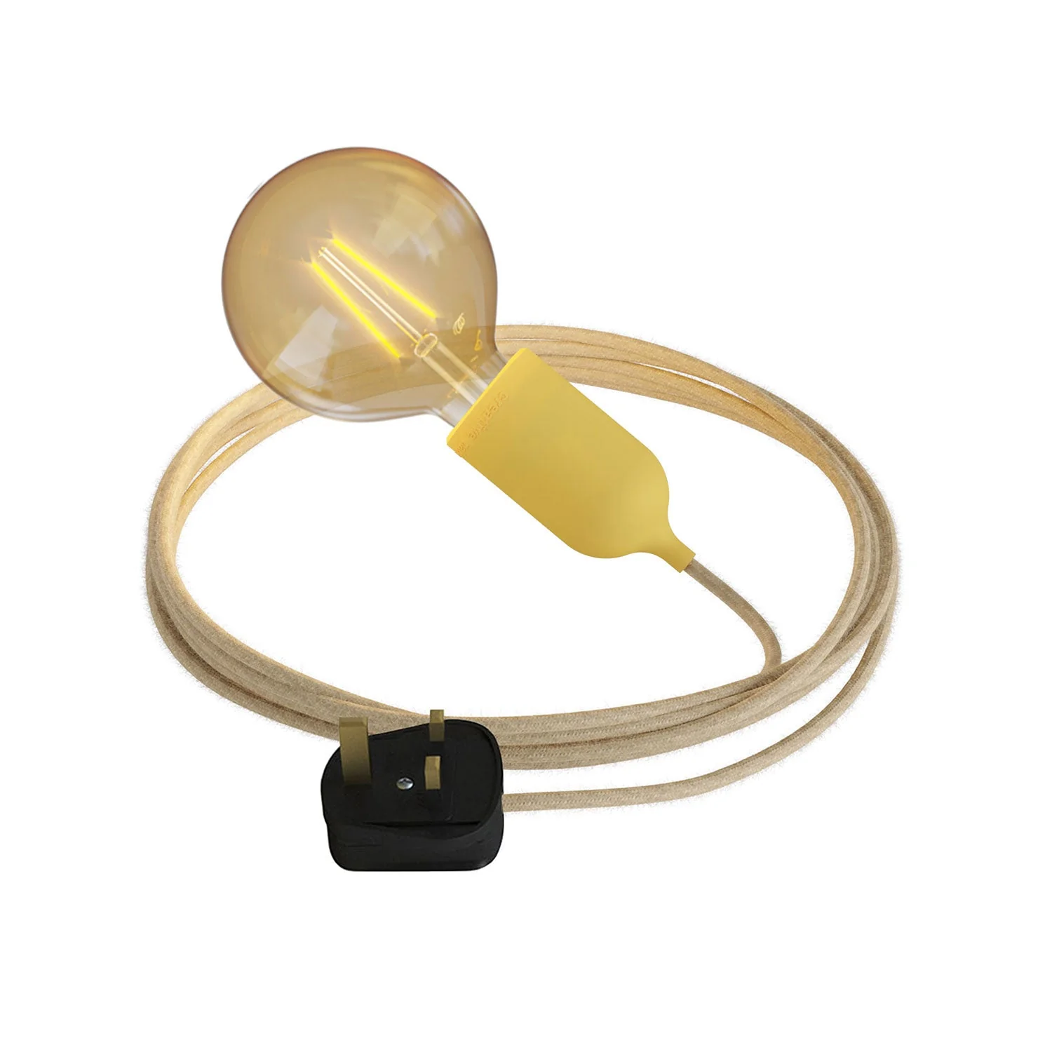 Snake Modulair Pastell, tragbare Außenleuchte, 5 m Textilkabel, IP65-Fassung und UK-Stecker – Senfgelb