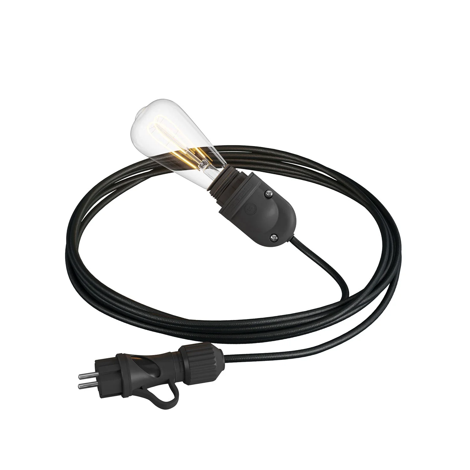 Snake Modulair, tragbare Außenleuchte, 5 m Textilkabel, IP65-Fassung und Stecker – Schwarz