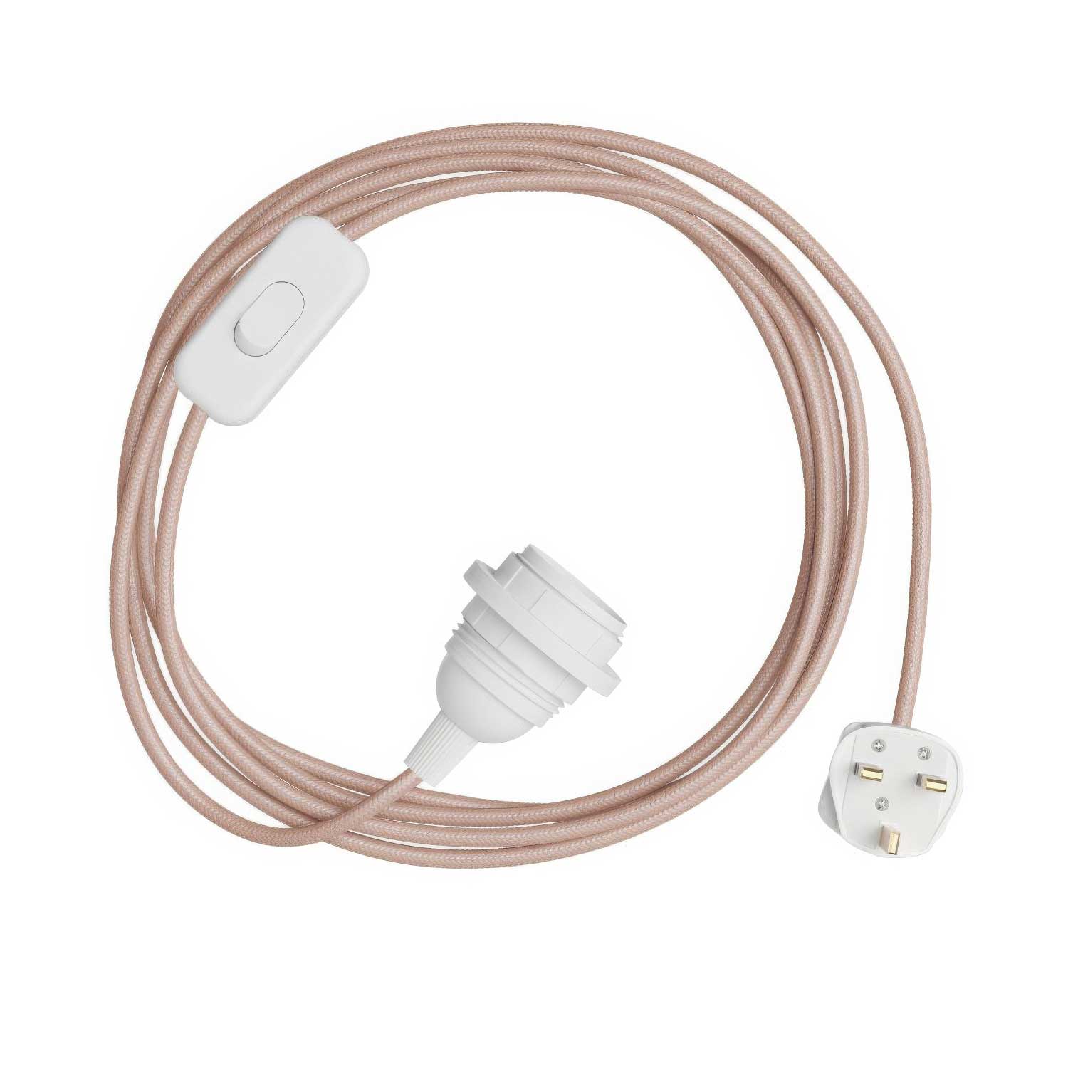 SnakeBis für Lampenschirm – Verkabelung mit Lampenfassung, farbigem Stoffkabel RM16 und UK-Stecker