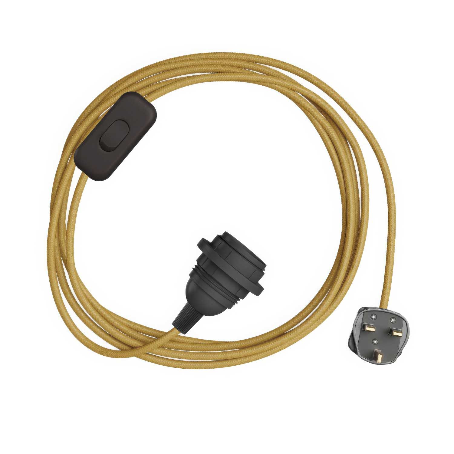 SnakeBis für Lampenschirm – Verkabelung mit Lampenfassung, farbiges Textilkabel RM25 und UK-Stecker