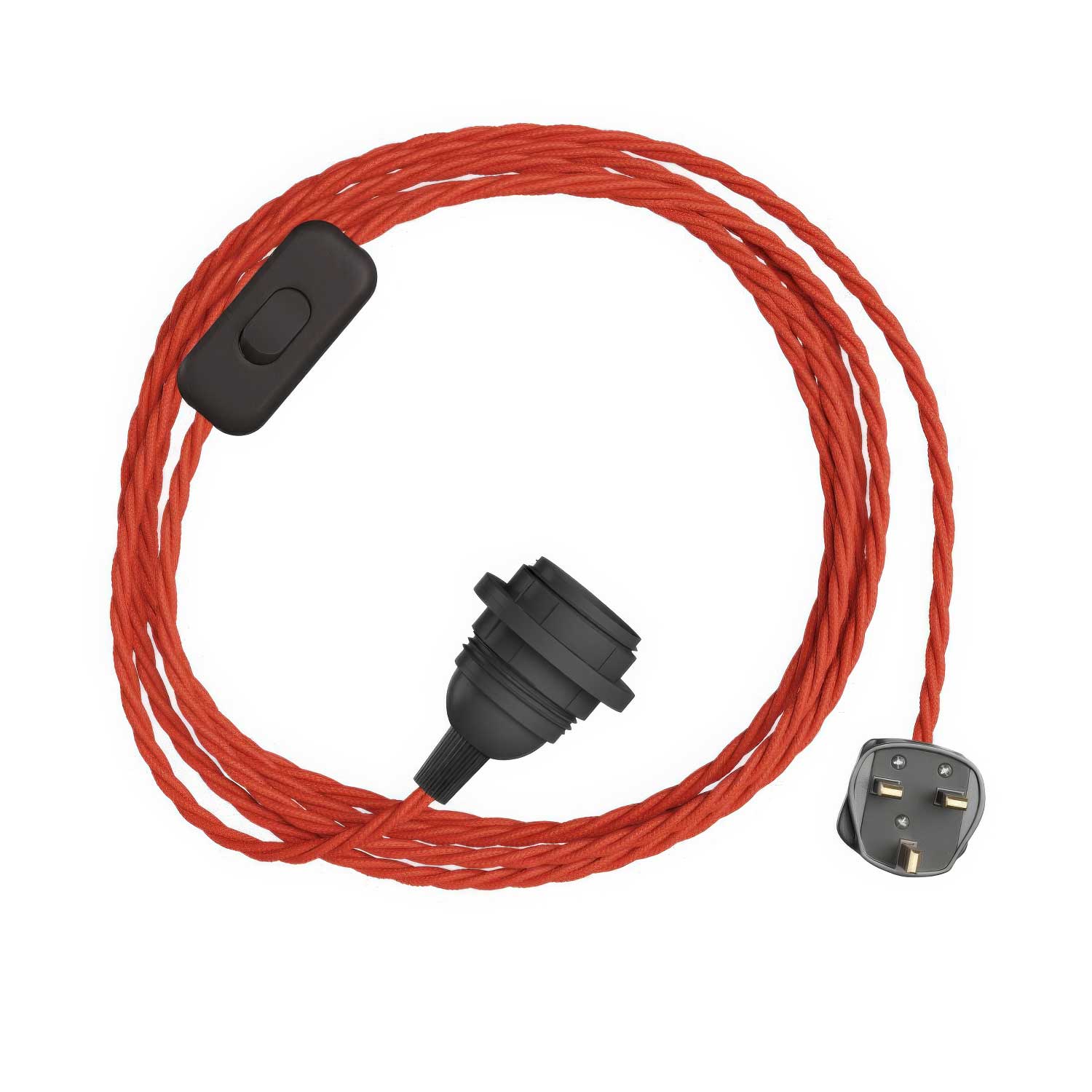 SnakeBis Twisted für Lampenschirm – Verkabelung mit Lampenfassung, geflochtenem Stoffkabel TM09 und UK-Stecker