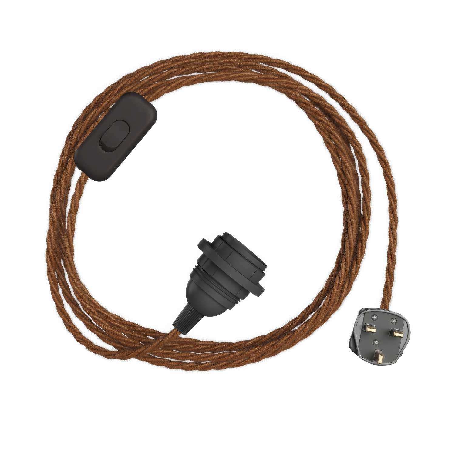SnakeBis Twisted für Lampenschirm – Verkabelung mit Fassung, geflochtenes Stoffkabel TC23 und UK-Stecker