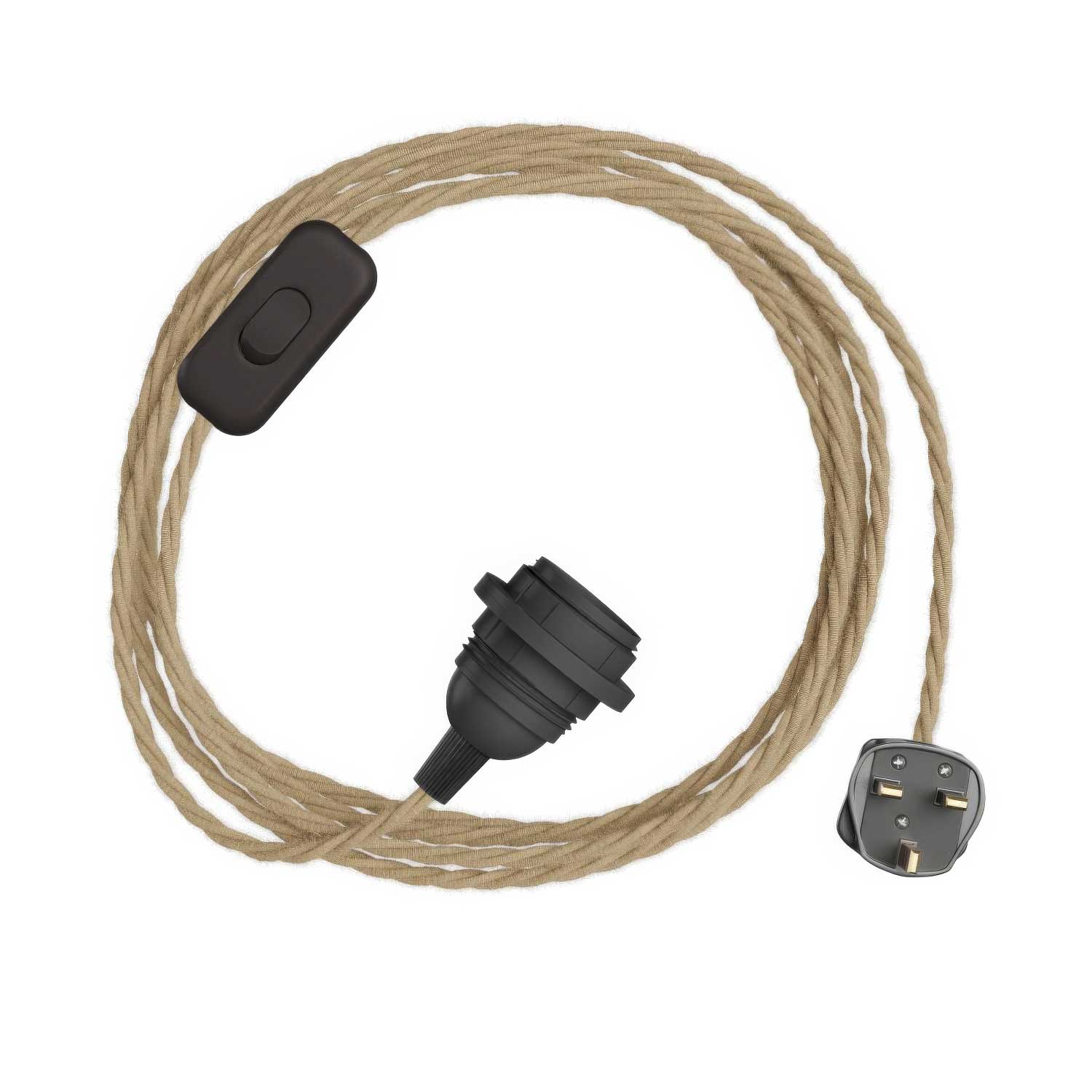 SnakeBis Twist für Lampenschirm – Verkabelung mit Lampenfassung, geflochtenem Textilkabel TN06 und UK-Stecker