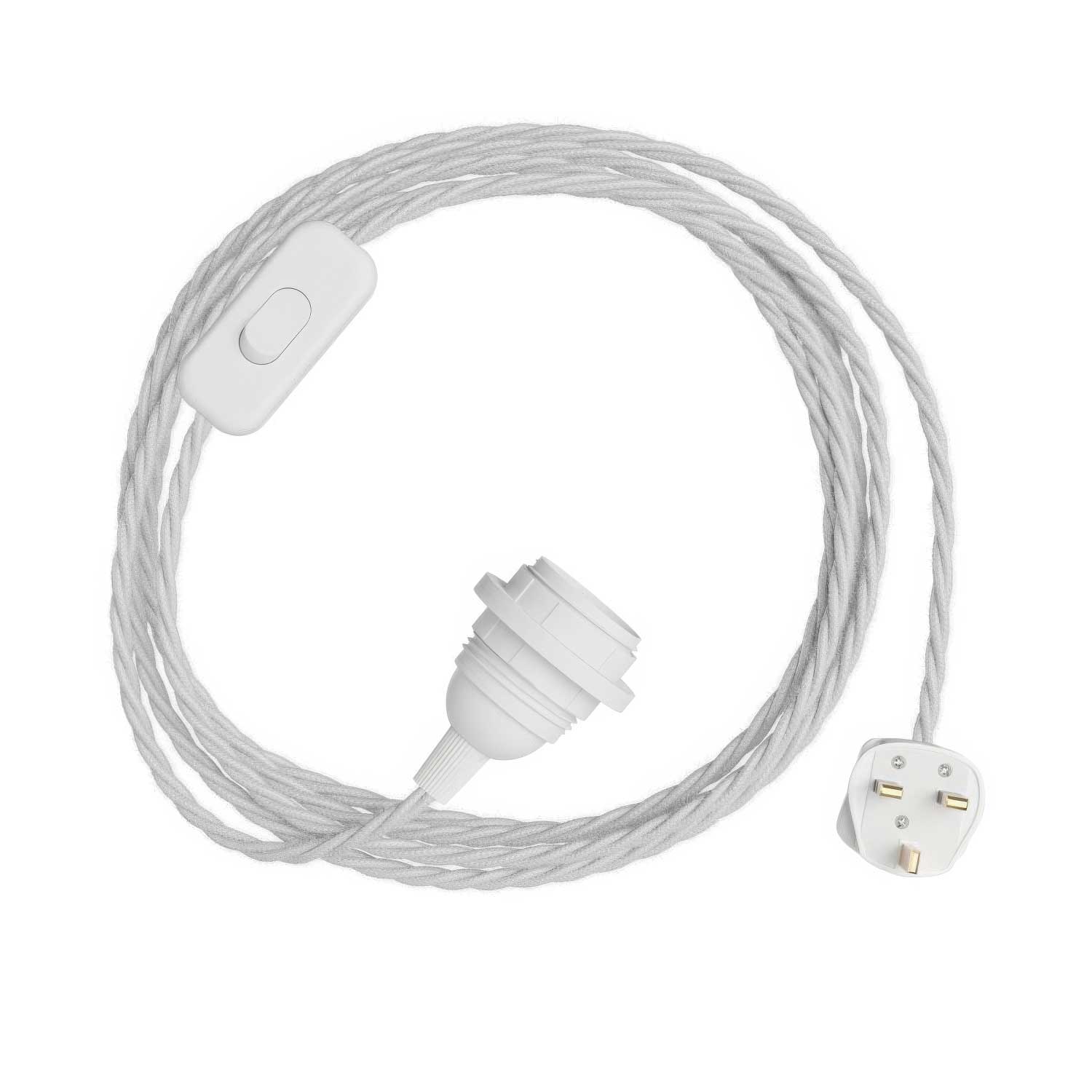 SnakeBis Twisted für Lampenschirm – Verkabelung mit Lampenfassung, geflochtenem Stoffkabel TC01 und UK-Stecker