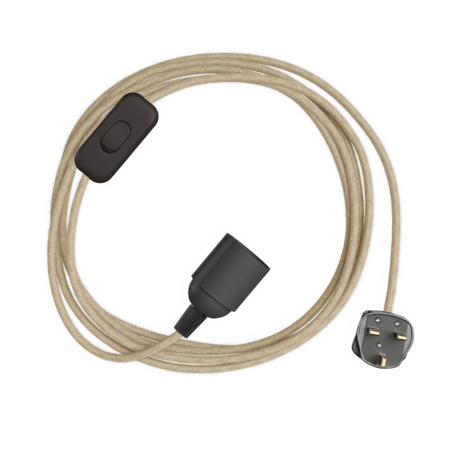 SnakeBis – Verkabelung mit Lampenfassung, farbiges Stoffkabel RN06 und UK-Stecker