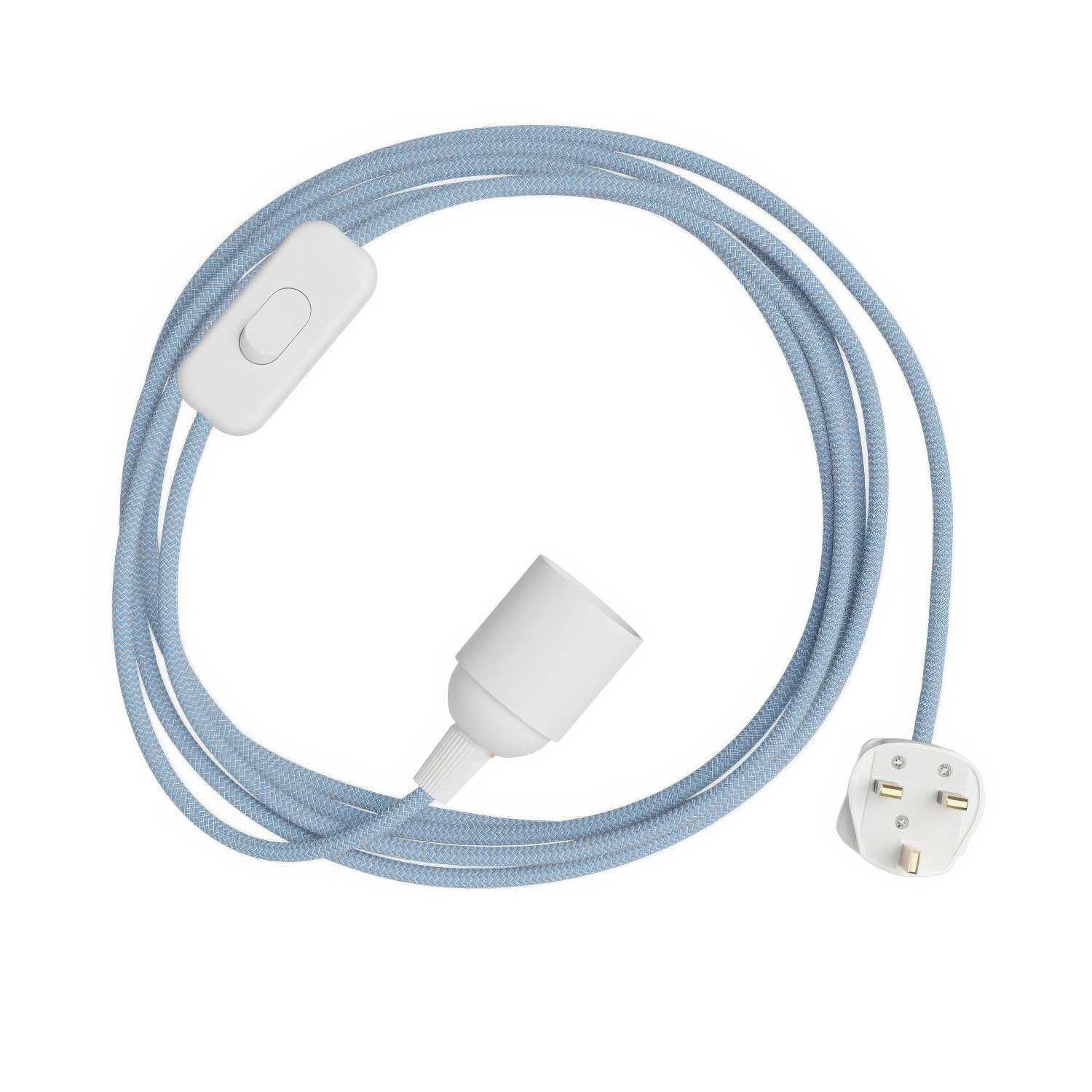 SnakeBis Zickzack – Verkabelung mit Lampenfassung, Stoffkabel im Zickzack-Look RD75 und UK-Stecker