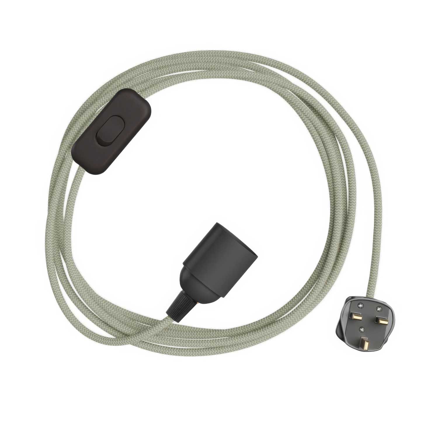 SnakeBis Zickzack – Verkabelung mit Lampenfassung, Stoffkabel im Zickzack-Muster RD72 und UK-Stecker