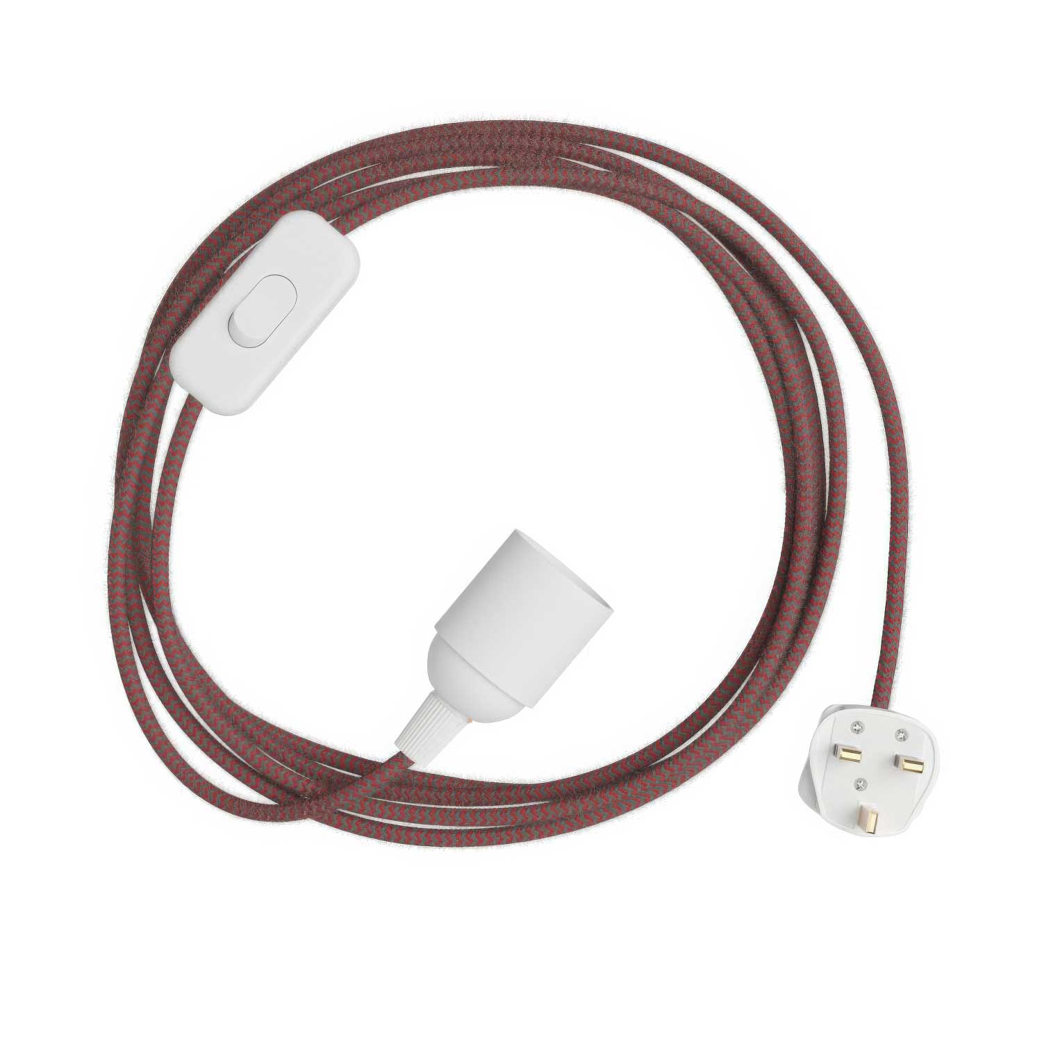SnakeBis Zig-Zag – Lampenkabel mit Fassung, Stoffkabel im Zig-Zag-Look RZ28 und UK-Stecker