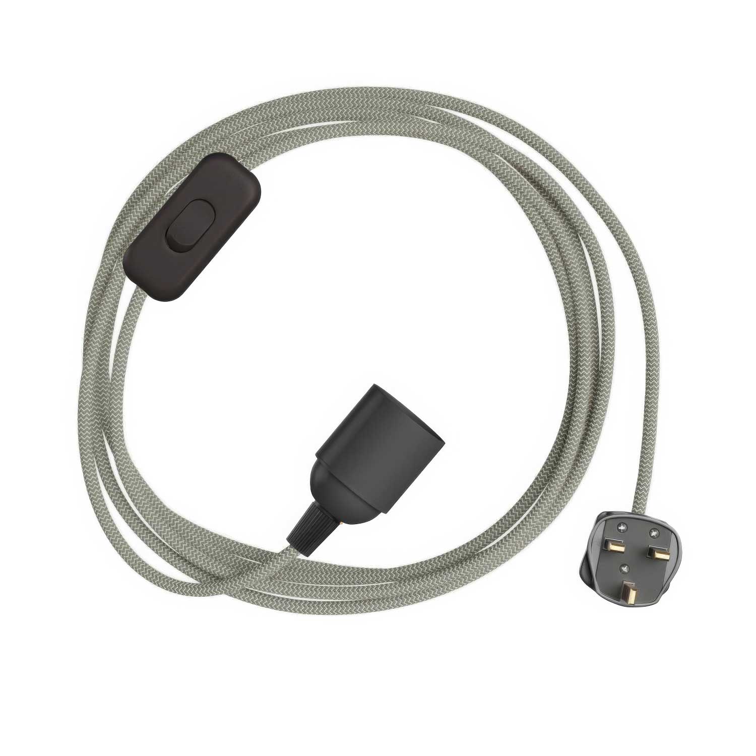 SnakeBis Zig-Zag - Verkabelung mit Lampenfassung, Textilkabel im Zig-Zag-Effekt RD74 und UK-Stecker