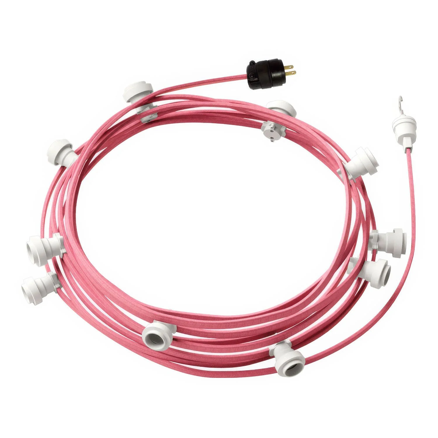 Gebrauchsfertige 40‑ft‑Lichterkette mit 10 weißen Fassungen, Haken und Stecker – CM16