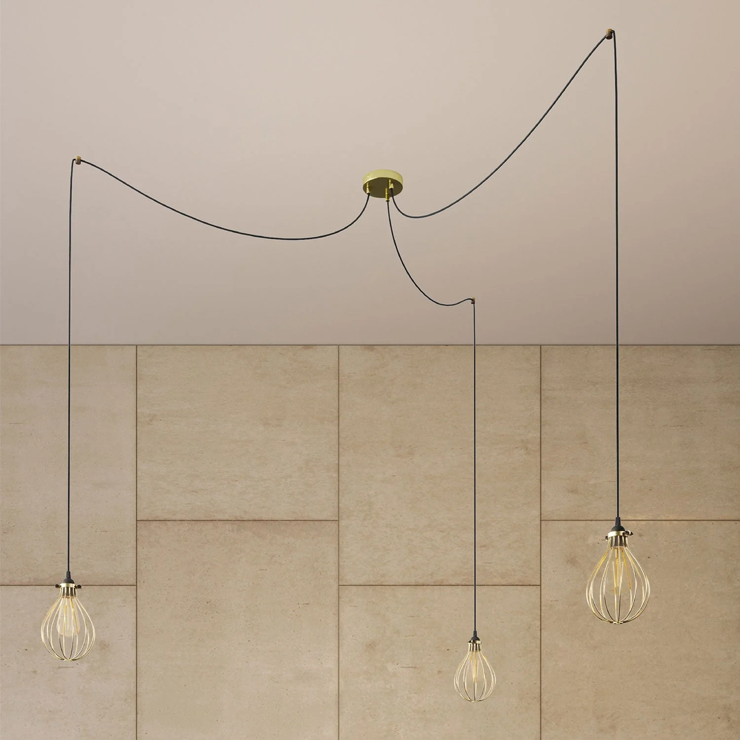 Spider – Mehrfachpendelleuchte mit 3 Abgängen und Drop-Lampenschirm – Messing - Image 3