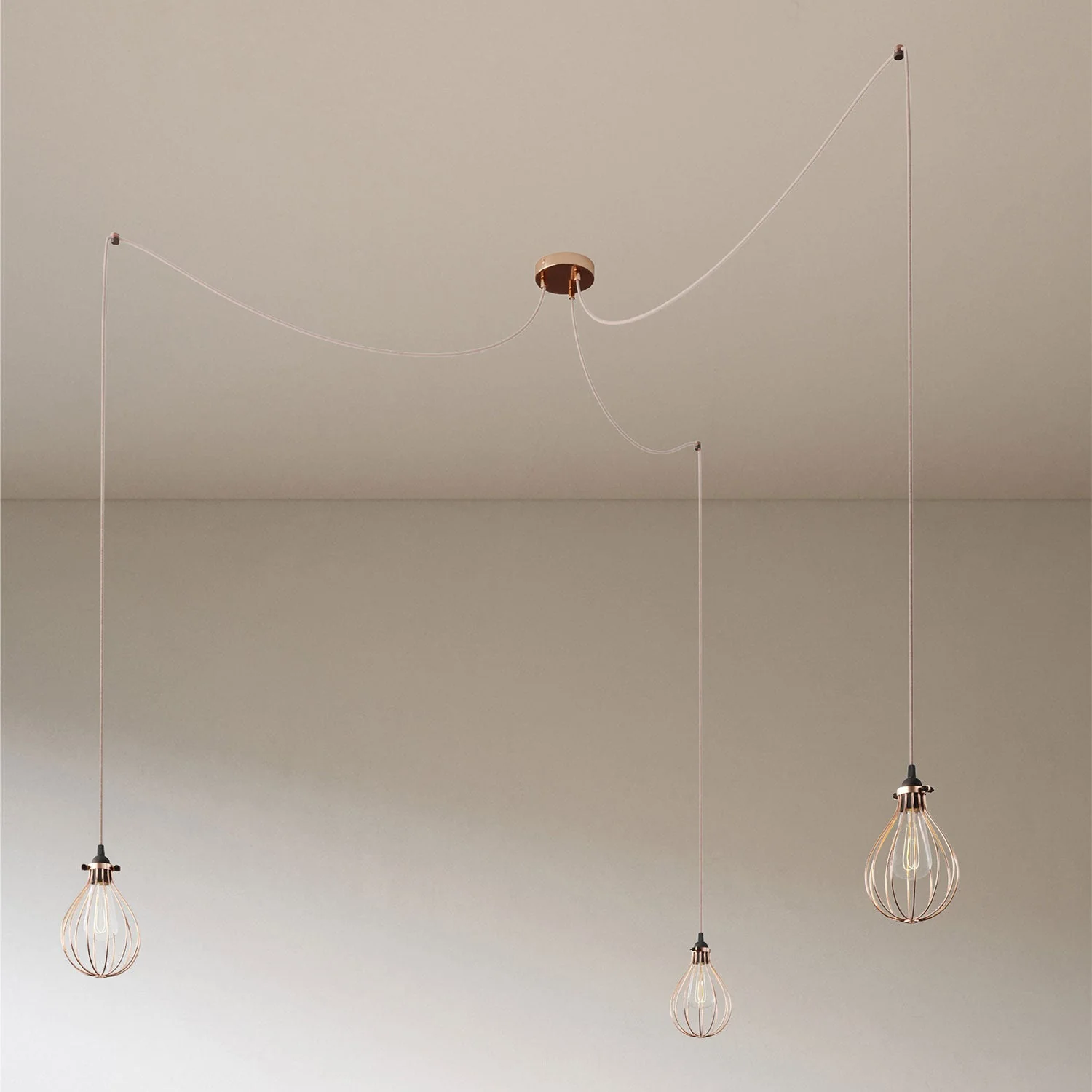 Spider – Mehrfachpendelleuchte mit 3 Abhängungen und Drop-Schirm – Kupfer - Image 3