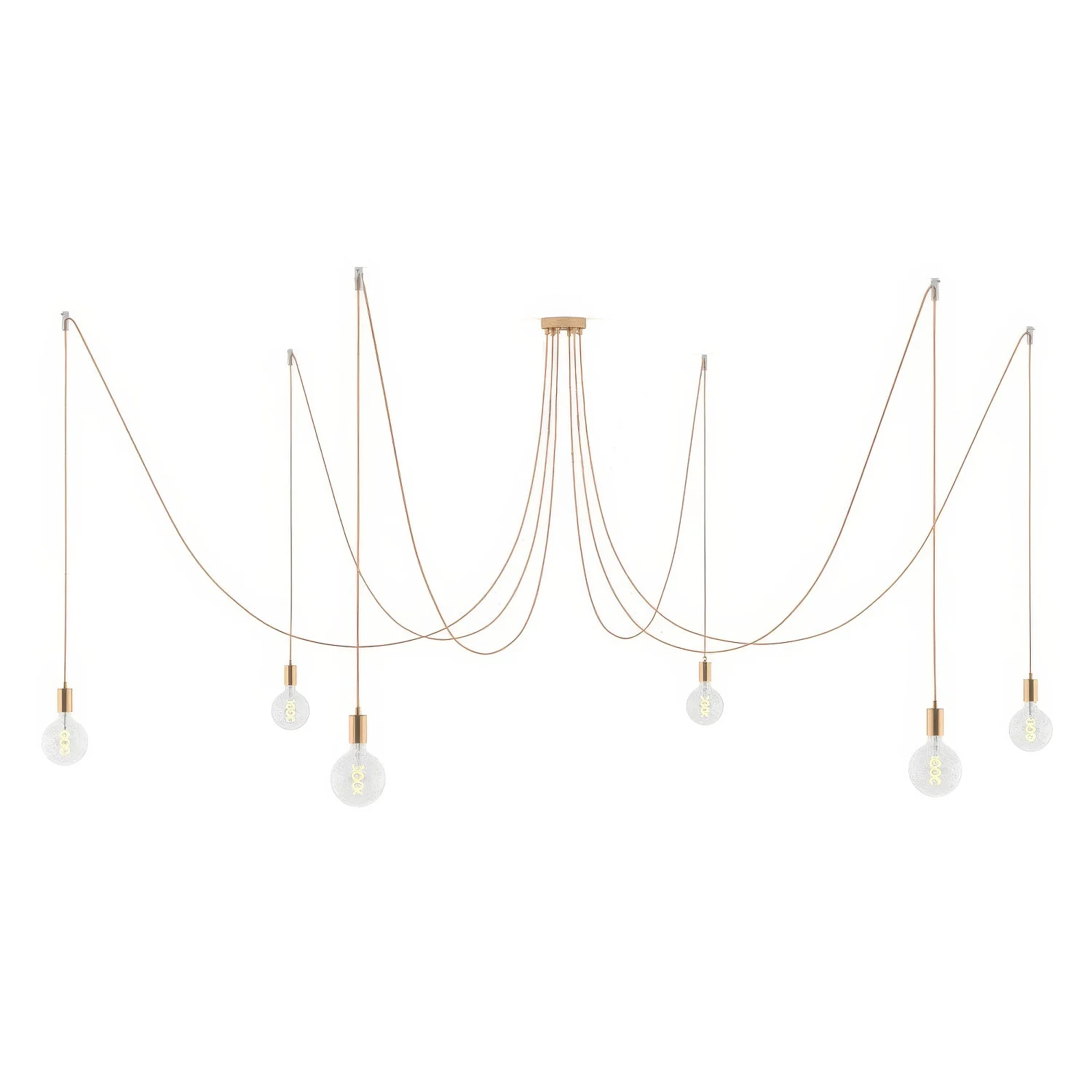 Spider – Mehrfach-Pendelleuchte mit 6 Kabeln und Metalldetails – Kupfer