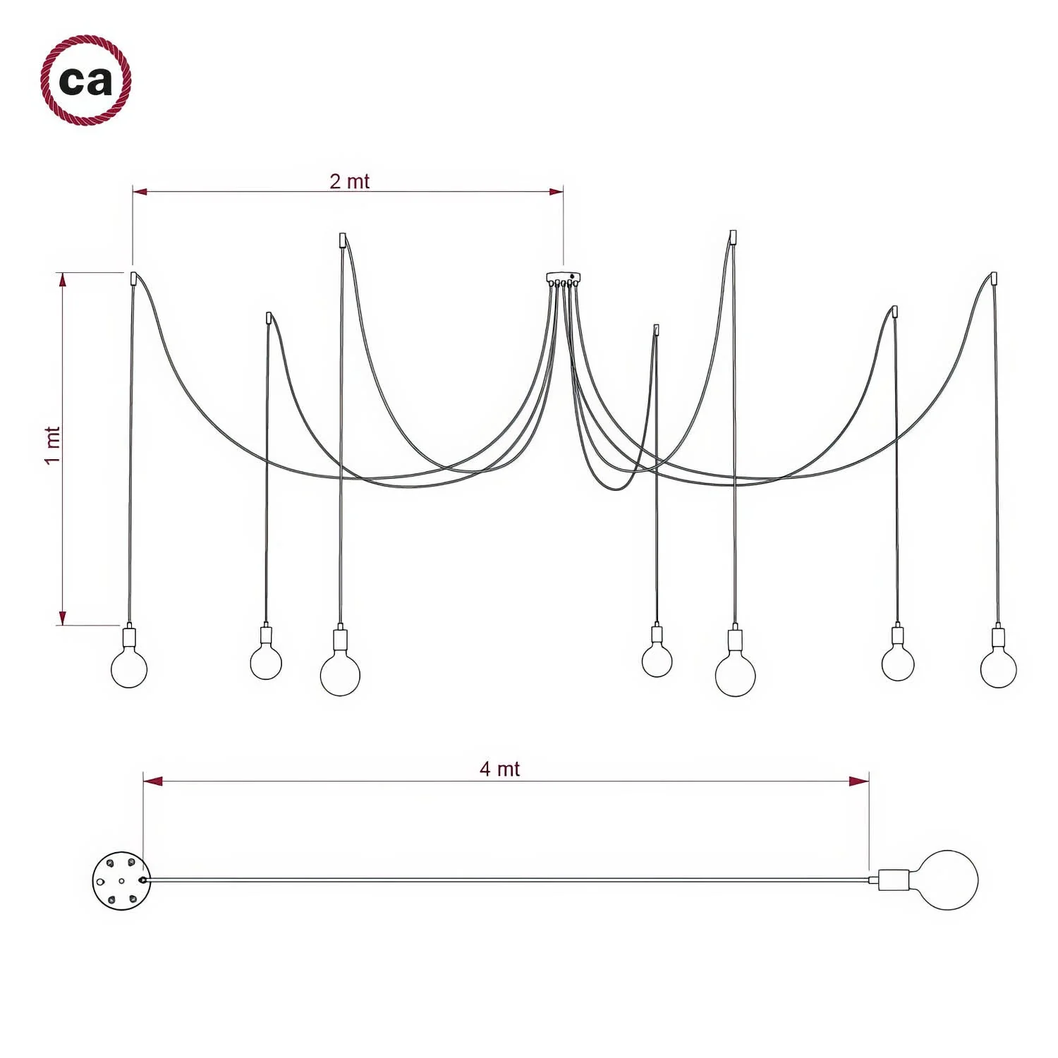 Spider – Mehrfachpendelleuchte mit 7 Abhängungen und Metallteilen – Perlschwarz - Image 5
