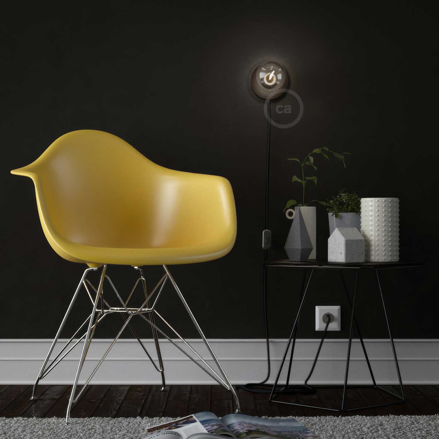 Spostaluce, Lichtpunkt aus Metall mit Textilkabel und seitlichen Öffnungen – Schwarz - Image 3