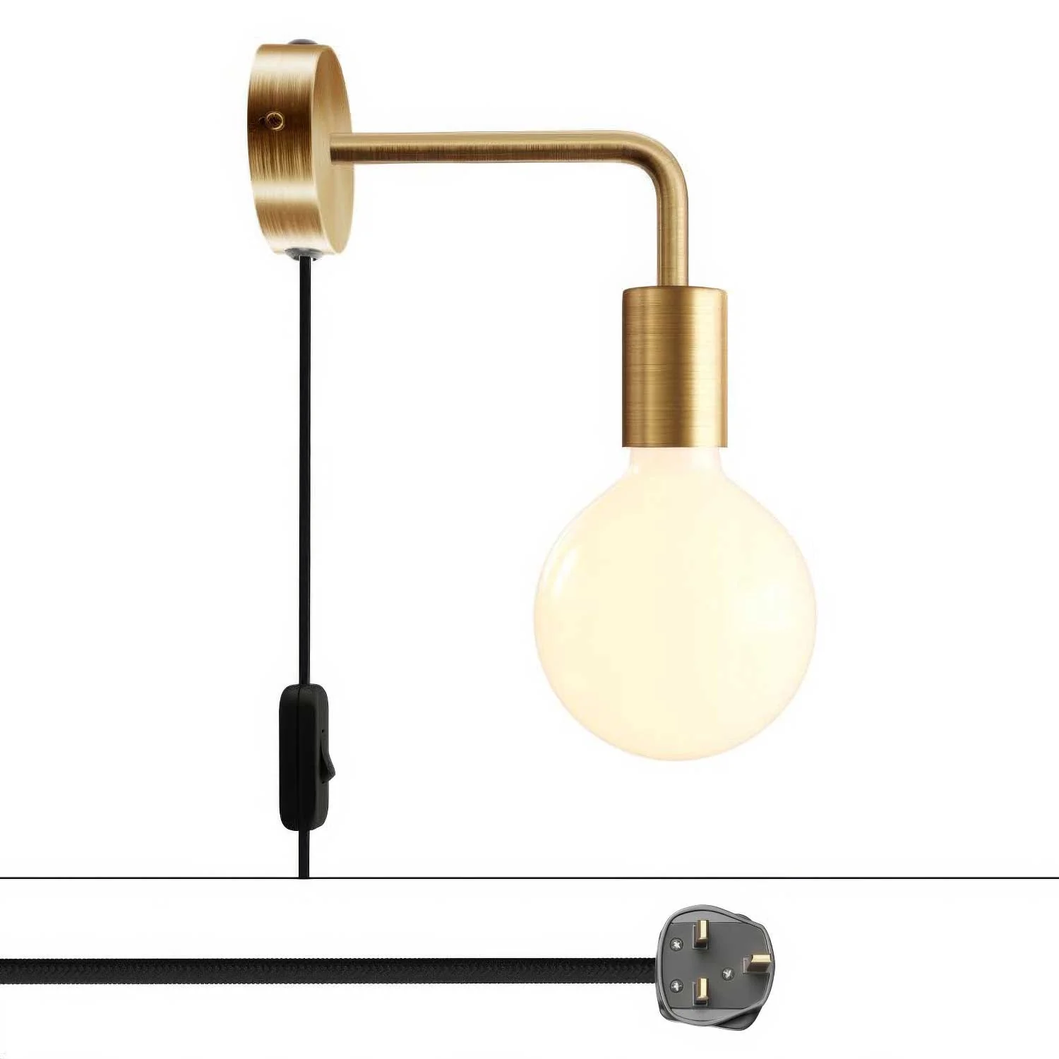 Spostaluce-Lampe aus Metall mit gebogener Verlängerung und UK-Stecker – Satin-Bronze