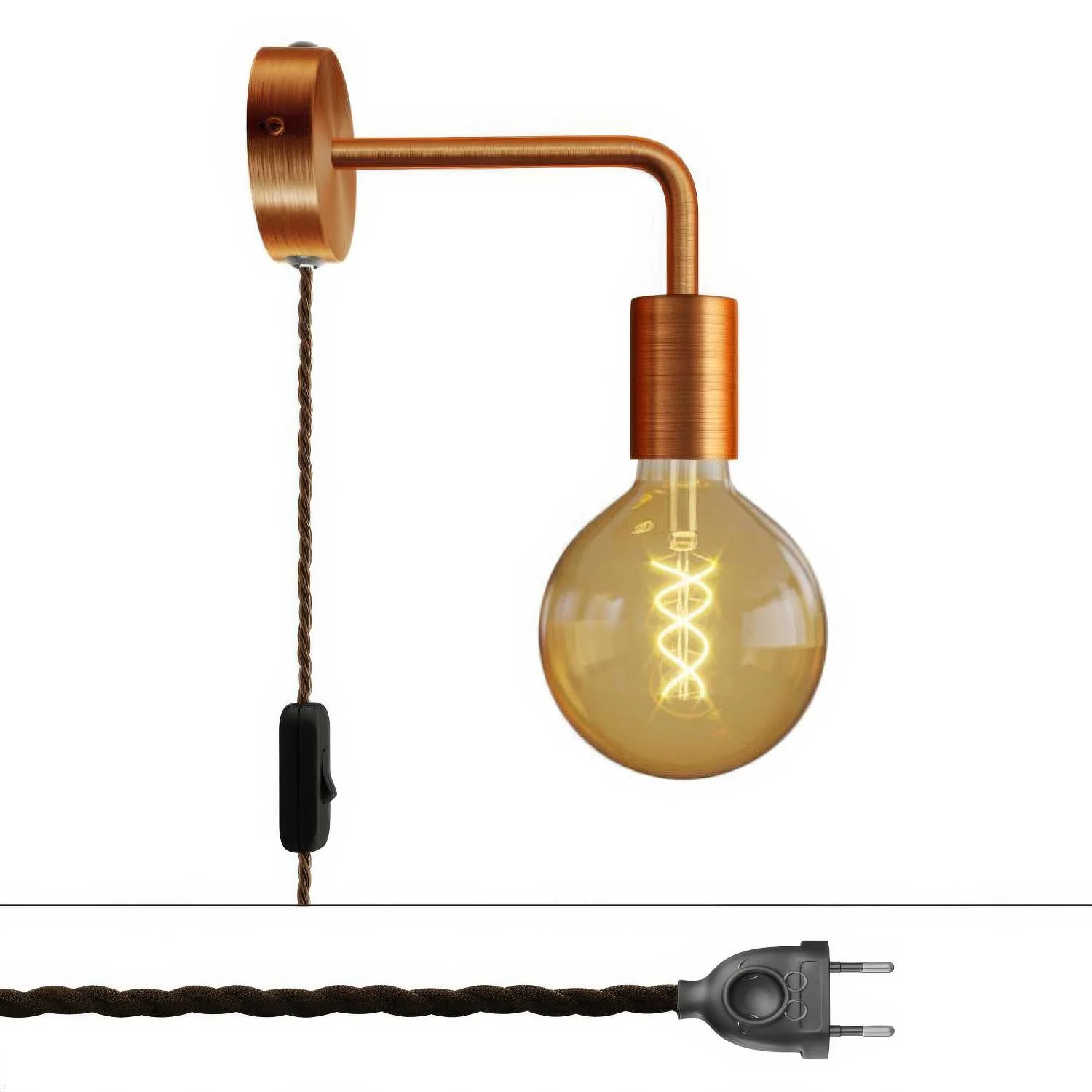 Spostaluce-Lampe aus Metall mit gebogener Verlängerung – Gebürstetes Kupfer