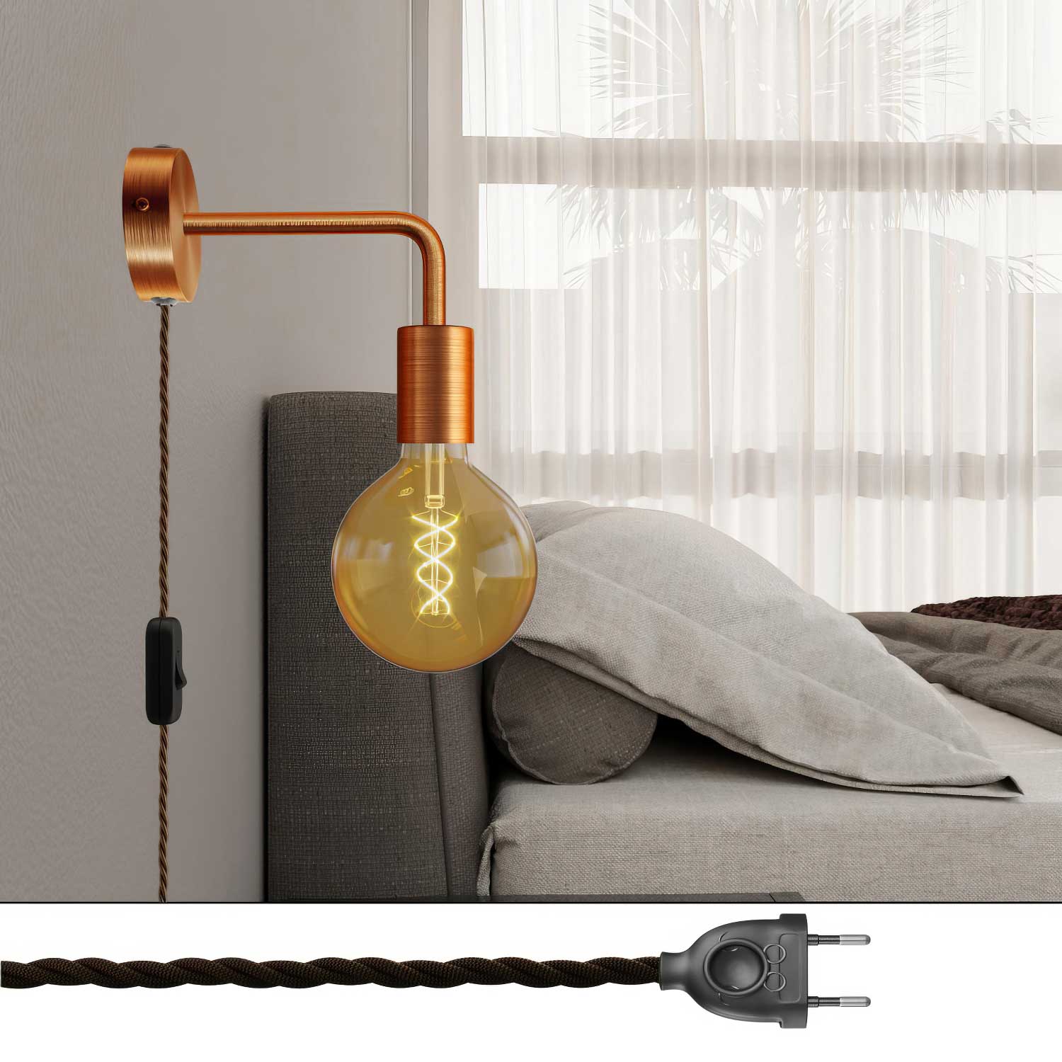 Spostaluce-Lampe aus Metall mit gebogener Verlängerung – Gebürstetes Kupfer - Image 2
