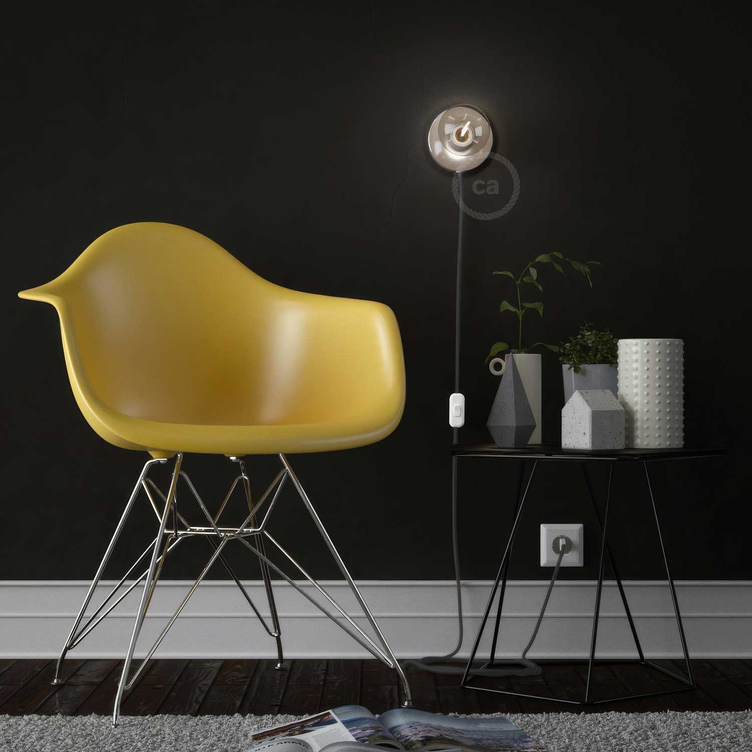 Spostaluce Metall-Lichtpunkt mit Textilkabel und seitlichen Öffnungen – Chrom - Image 3