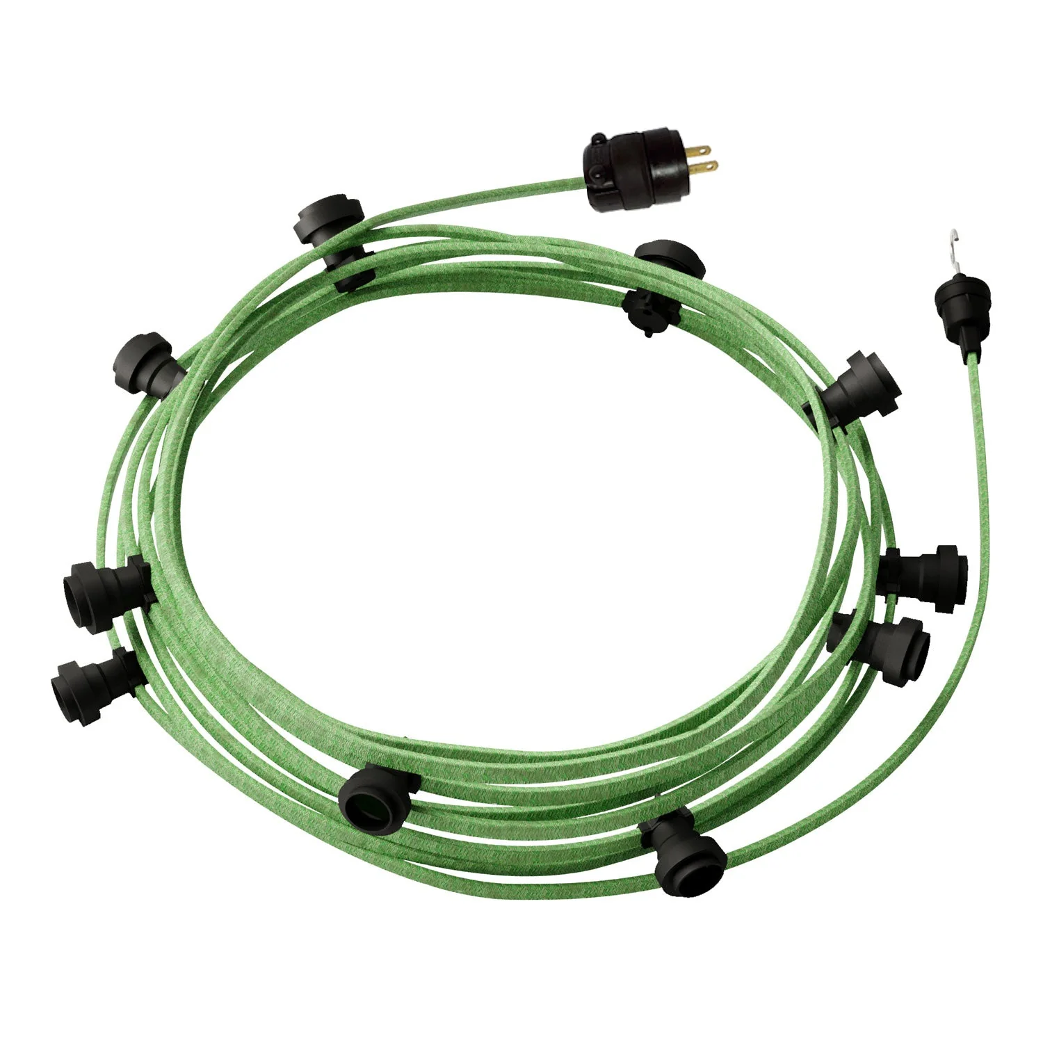 Gebrauchsfertige 40‑ft‑Lichterkette mit 10 schwarzen Fassungen, Haken und Stecker – CX08