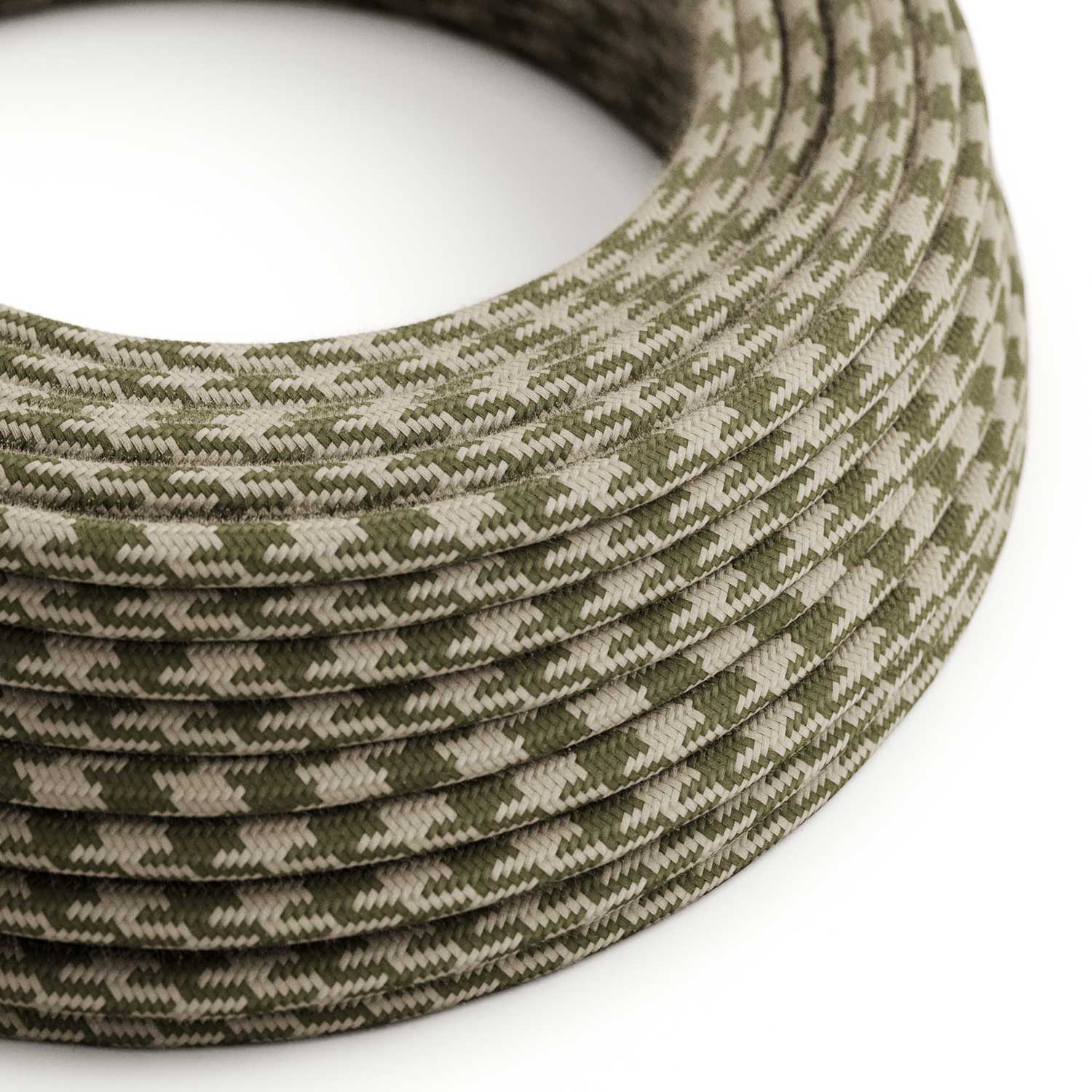 Textilkabel – Thymian & Elfenbein Baumwolle “Houndstooth” RP30 – UL-zertifiziert