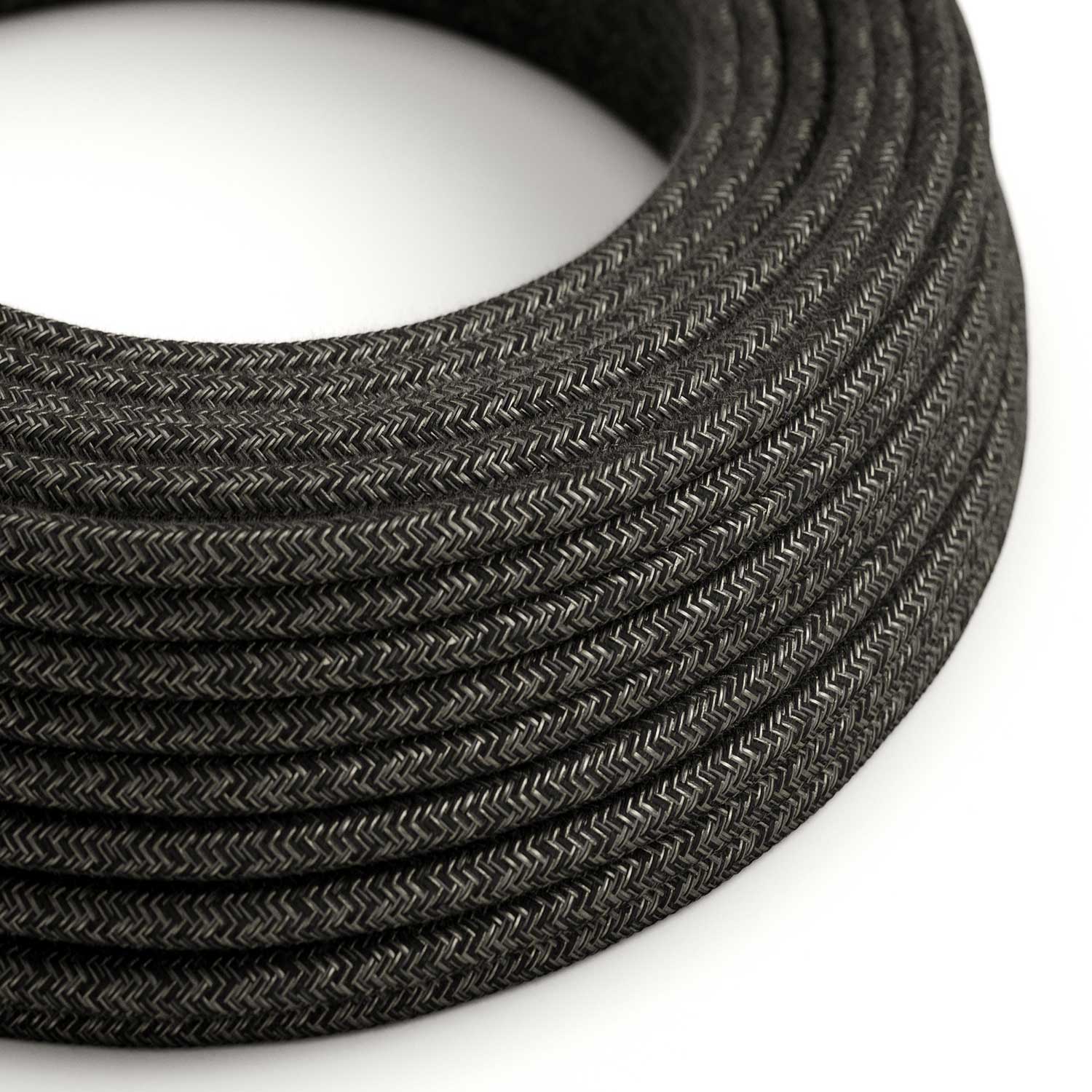 Textilkabel Melange Anthrazitgrau in Leinen – Das Original Creative-Cables – RN03 rund 2x0,75mm / 3x0,75mm